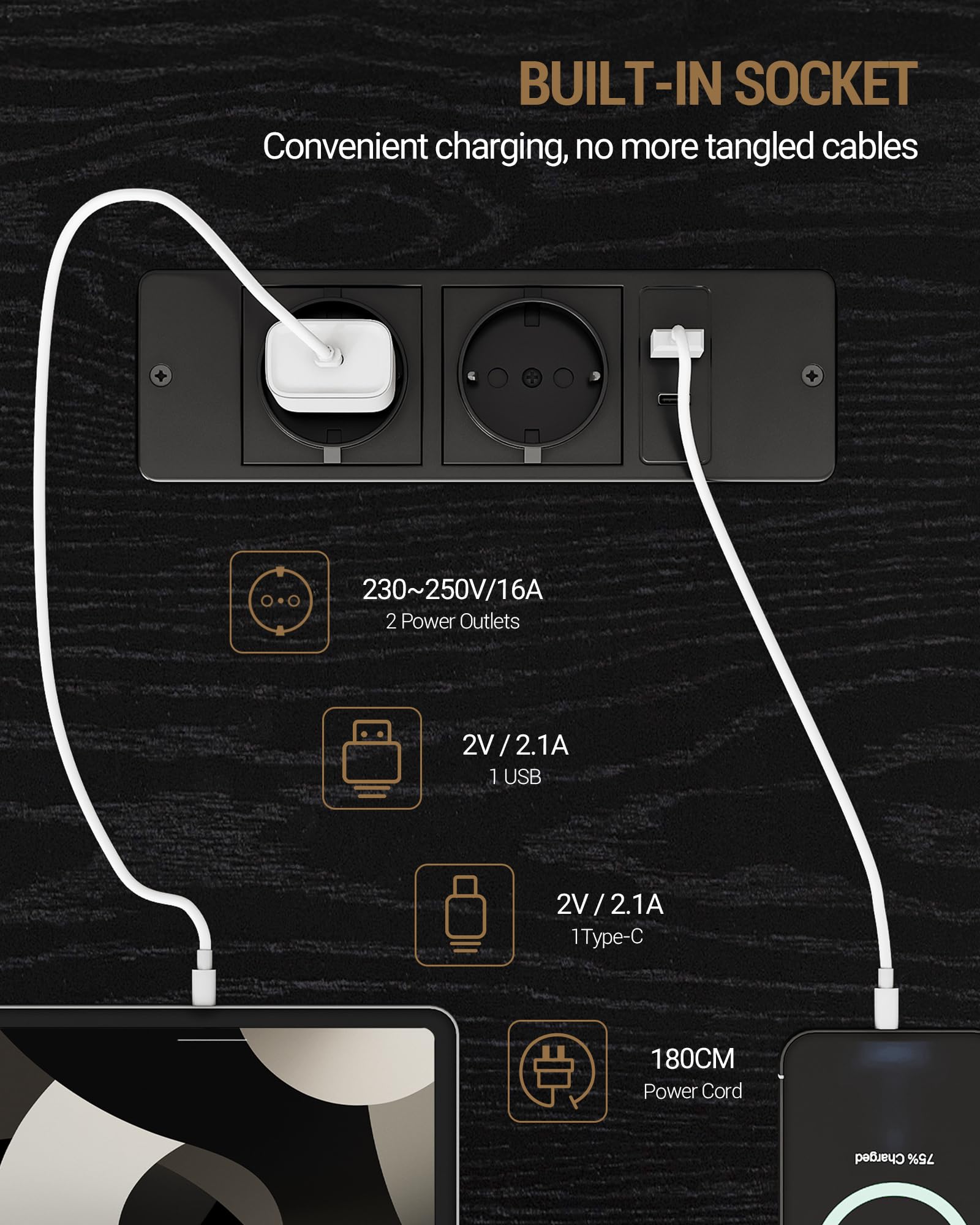 Hzuaneri Scrivania Angolare Computer, Tavolino Computer a Forma L, Con Luci LED, Ciabatta Elettrica, 132 x 80 cm, per Gaming, Computer, Ufficio, Studio, Nero CD43004XEU