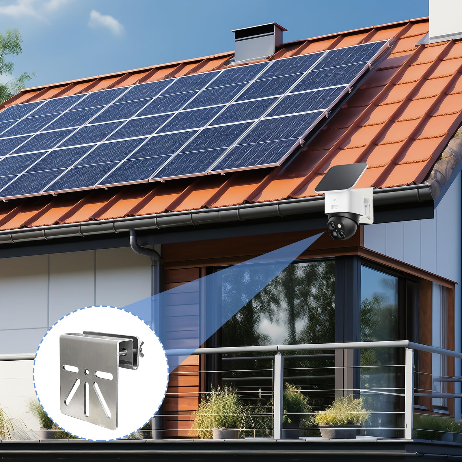 WiTi Supporto Per Grondaia In Acciaio Inox Per Eufy SoloCam S340 E S330 | Staffa Senza Trapano, Compatibile Con Pannelli Solari