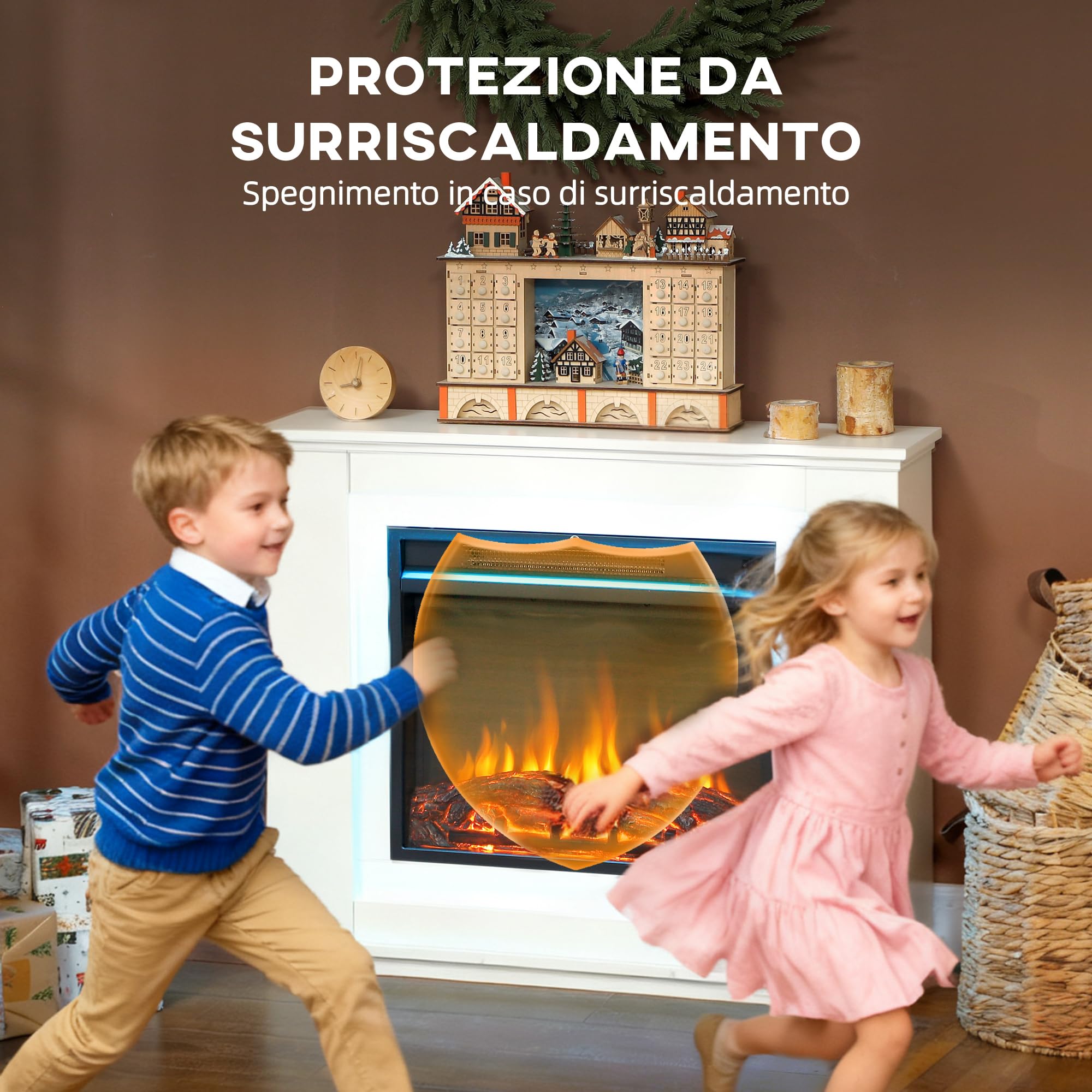HOMCOM Camino Elettrico da Incasso Effetto Fiamma 3D 2000W 30㎡ Bianco | Realistico, Caminetto Elettrico Silenzioso, Luce 12 Colori, Termostato, Riscaldamento Regolabile, Timer, Telecomando