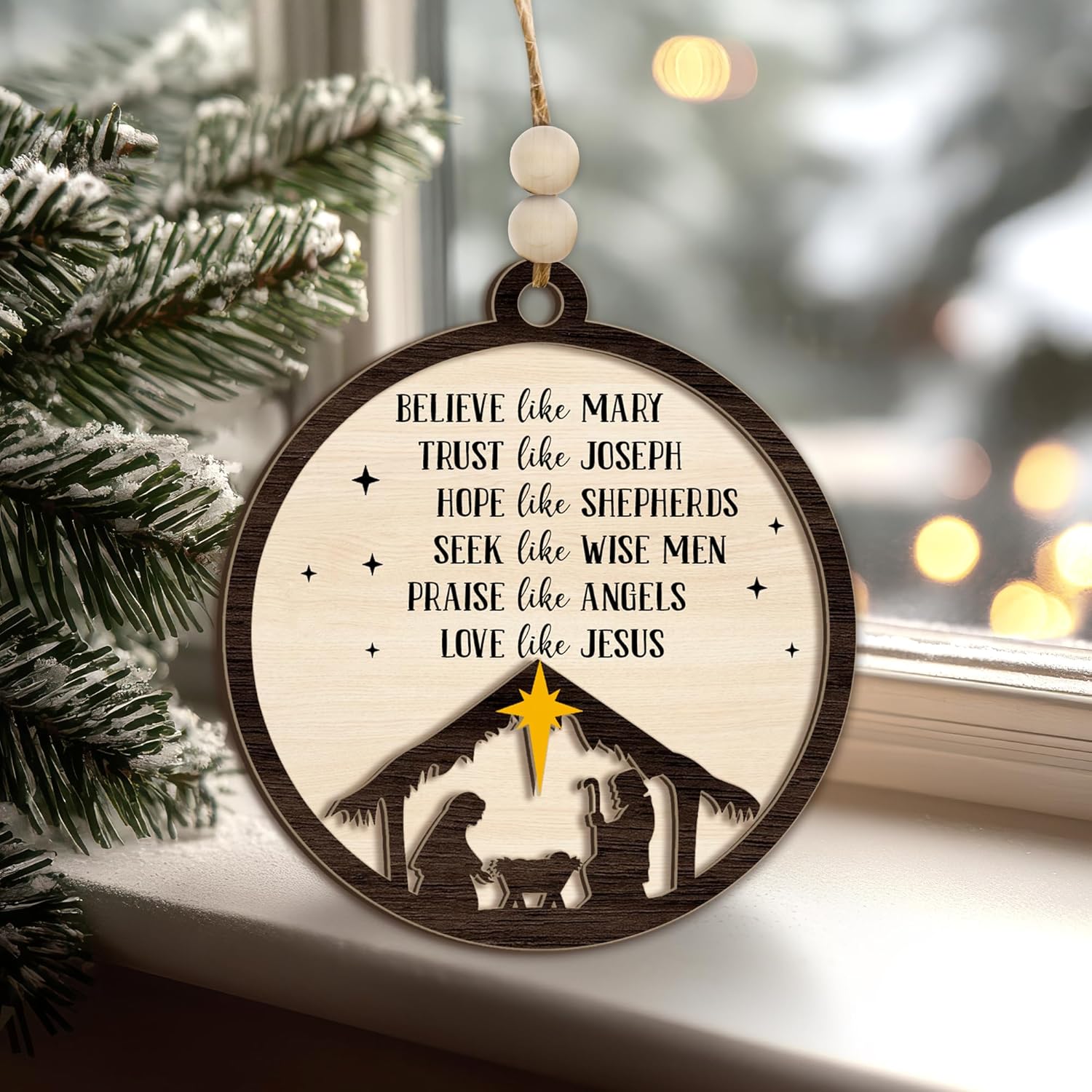Nativity Scene Wooden Ornament – “Believe Like Mary, Trust Like Joseph” Christian Christmas Tree Decoration with Inspirational Faith Message – Nativity Christian Faith Ornament, Rustic Keepsake & Gift - Image 3