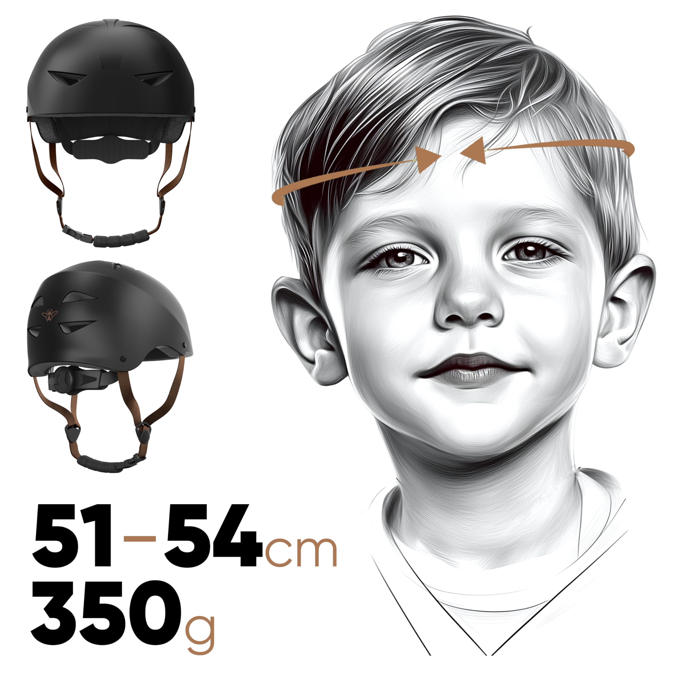 Casque Vélo Enfant CASR Classic - Léger, Taille Ajustable, Certifié EN1078, Noir Mat, Taille S