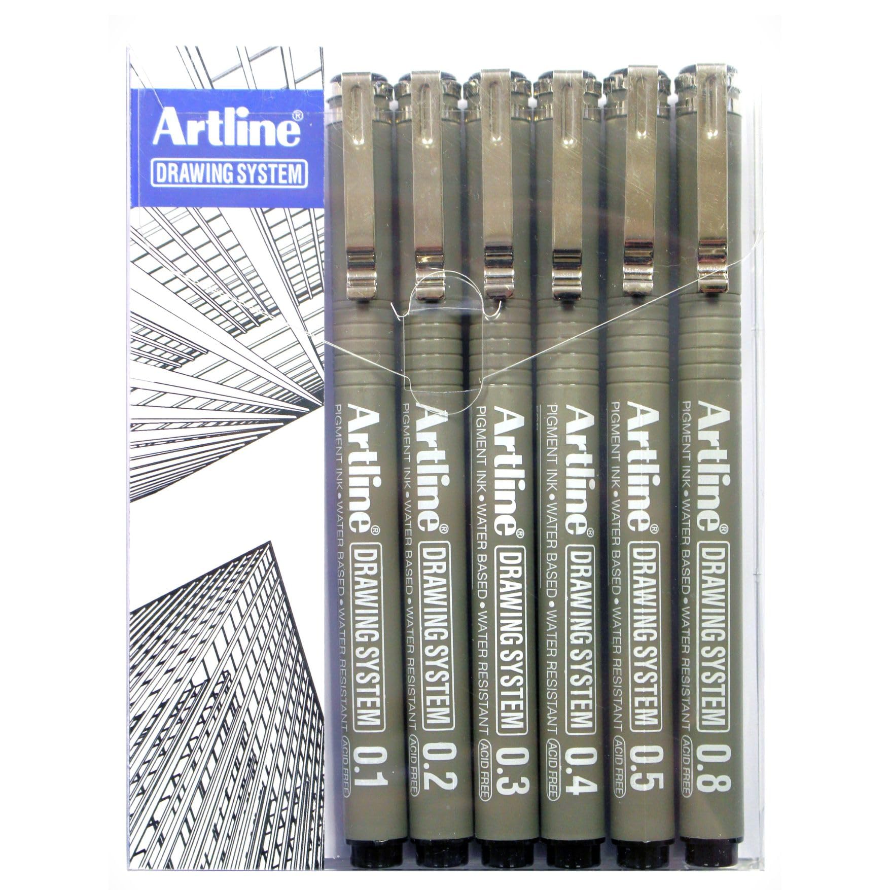 Drawing System Pens EK-230 - Black (Wallet of 6) 0.1mm/ 0.2mm/ 0.3mm/ 0.4mm/ 0.5mm/ 0.8mm, Drawing Pens, Artist pens for drawing, sketching, and illustration
