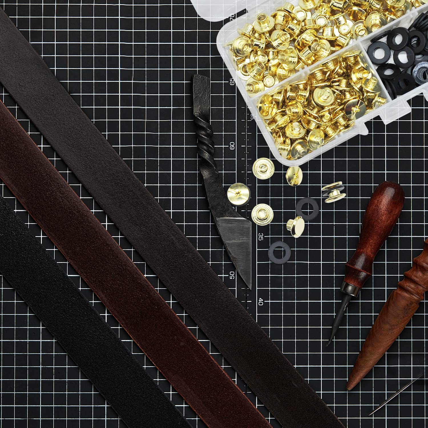 JINTANG 100 Sets M5x4mm Chicago Screws Leather Rivets for Fabric Chicago Binding Screws Buttons Metal Studs Rivets for Decorate and Repair Belts Bags Shoes Purse Dog Collar Leather Craft(Golden) - Image 4