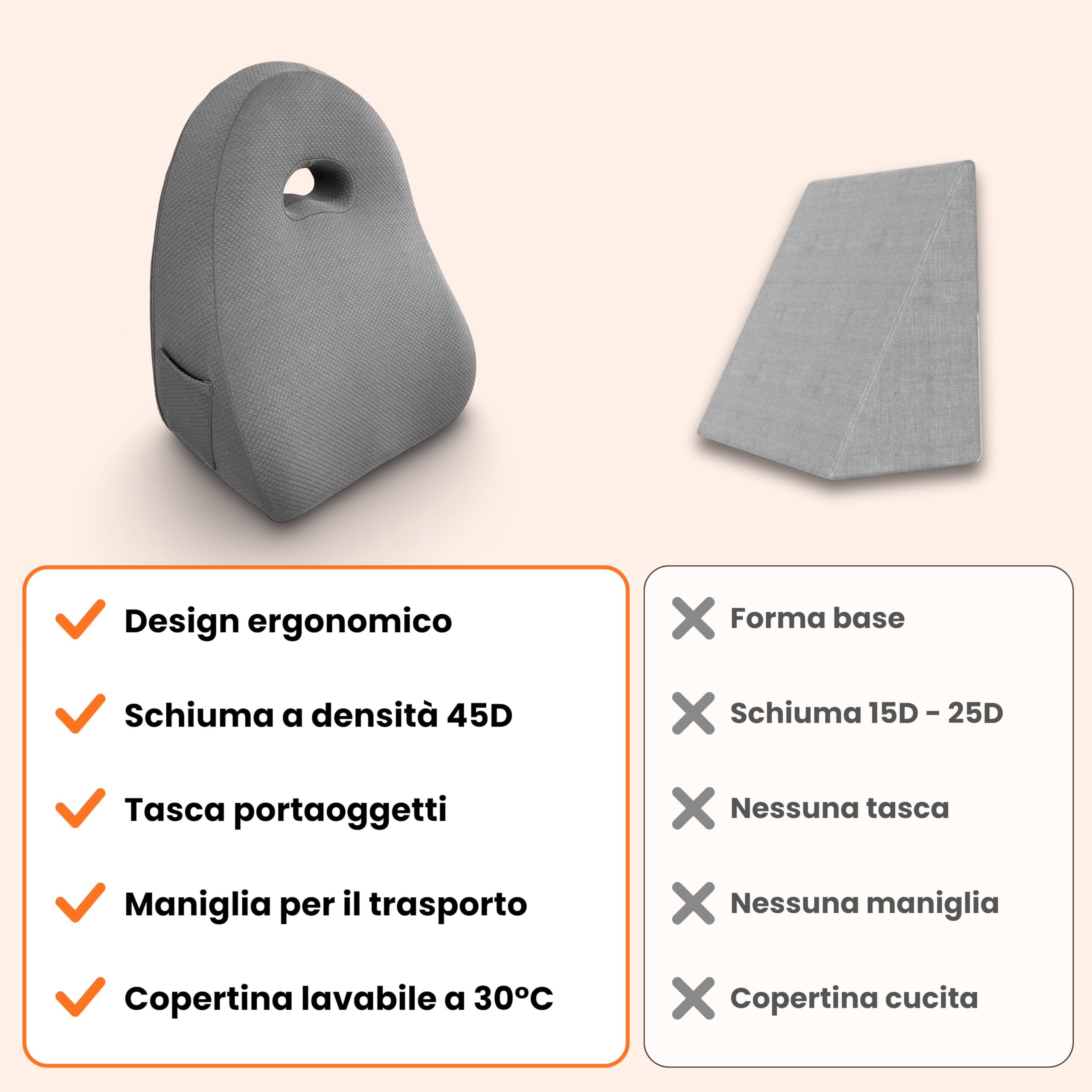 Cuscino da Lettura per Letto e Divano - Schienale Triangolare (grigio)