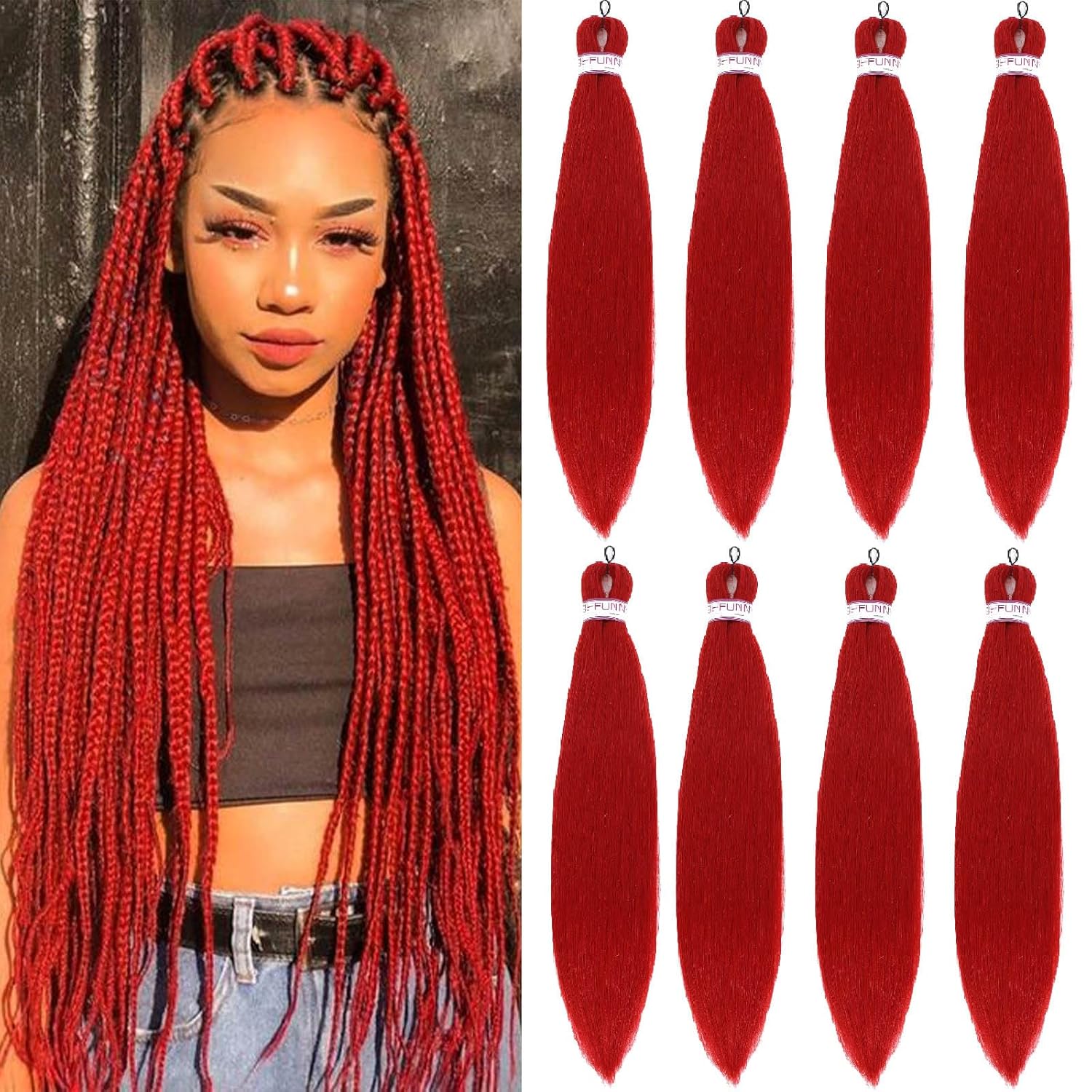 BEFUNNY Braiding Hair,24 Inch 8 Packs Pre Stretched Braiding Hair,Honey Prestretched Hair For Black Women Hair,Professional Itch Free Yaki Synthetic Hair Extension(8pcs,27#)