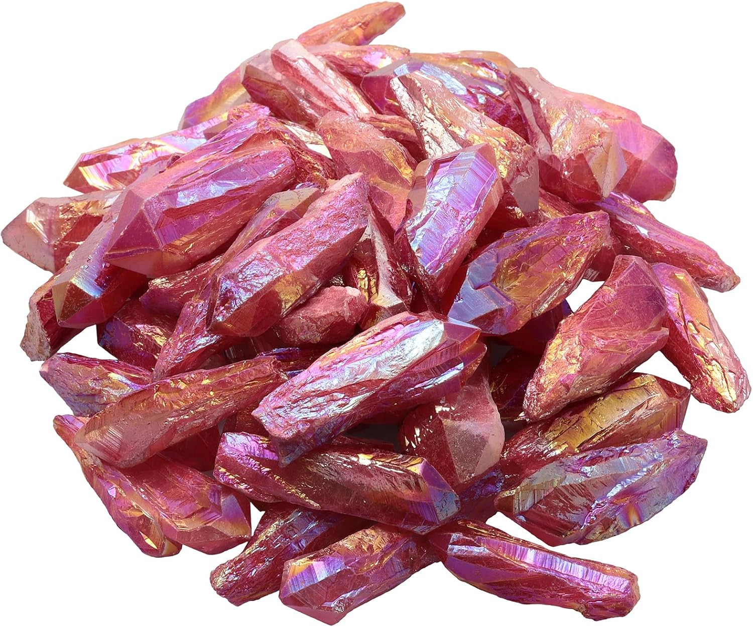 Rockcloud Blue Irregular Titanium Coated Quartz Crystal Points Rough Stone Sticks Undrilled Loose Beads for Jewerly Making and Home Decoration, 1 lb