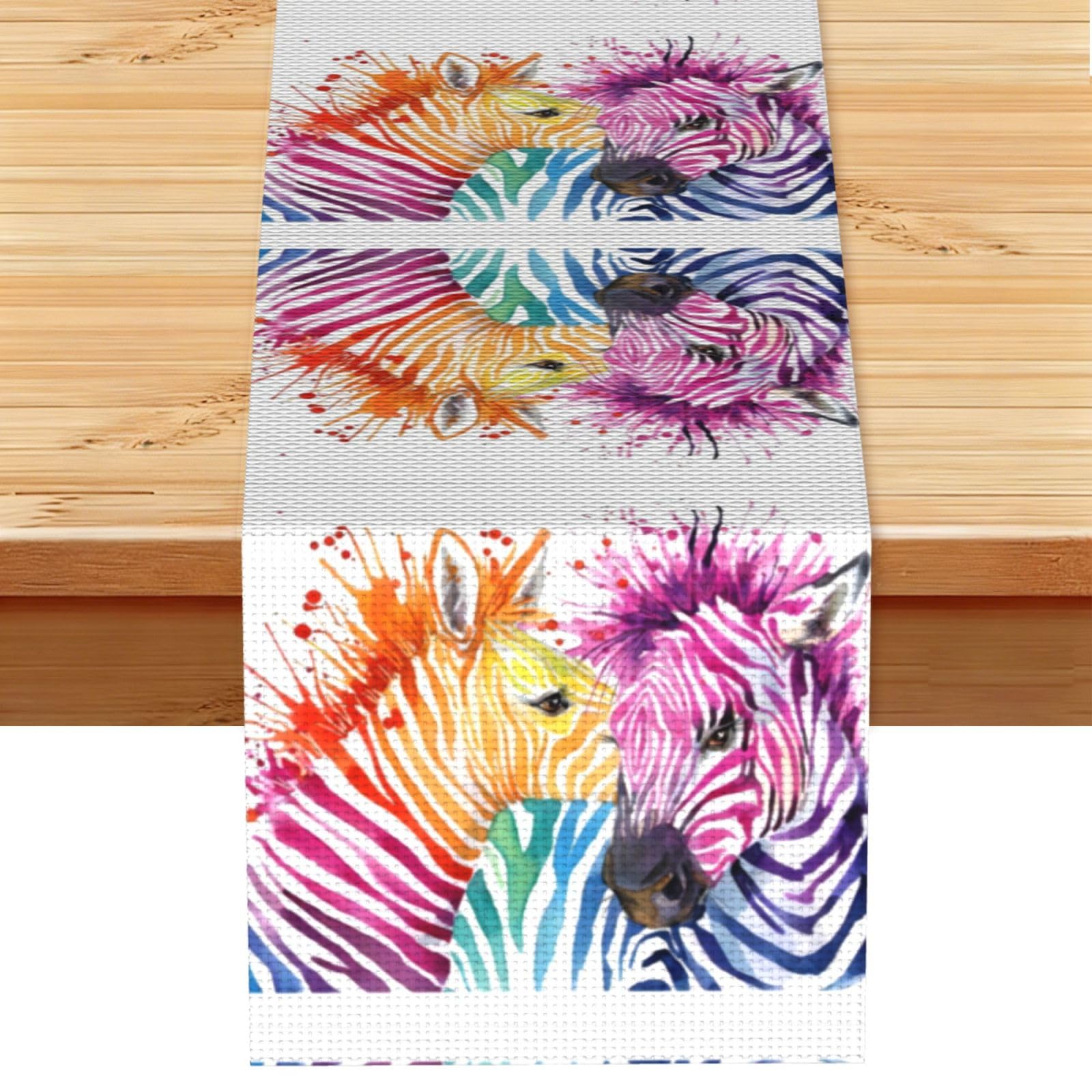 Cute Zebra Wild Animals Linen Feel Table Runner Wedding Party Home Decoration