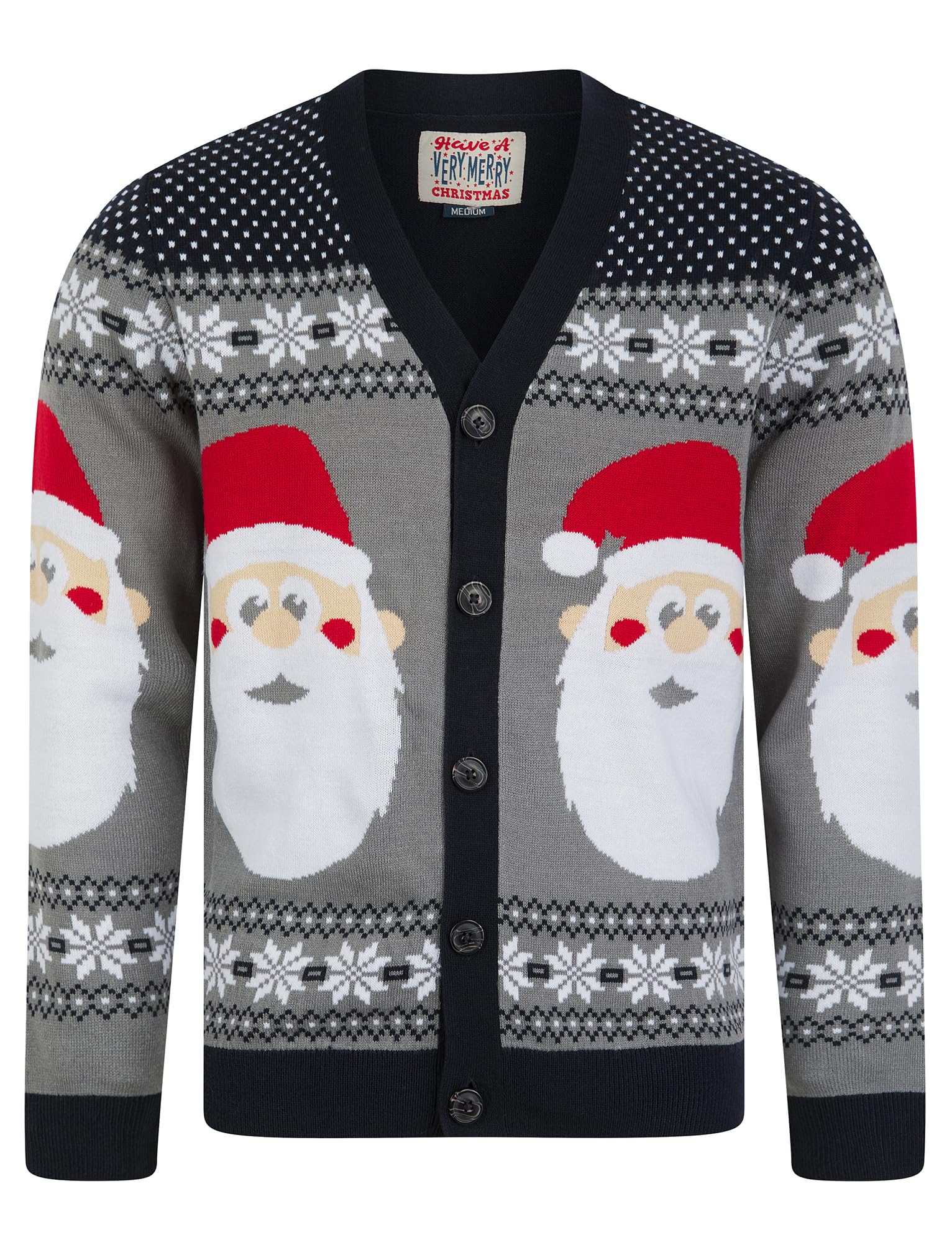 Tokyo Laundry Merry Christmas Men's Novelty Knitted Santa Claus Motif Nordic Fair Isle Style Xmas Cardigan