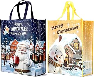 50x40x20cm Christmas Tote Bags with Handle, 2PCS Super Large Christmas Gifts Bags Jumbo Xmas Gift Bags for Present Wrapping Blue