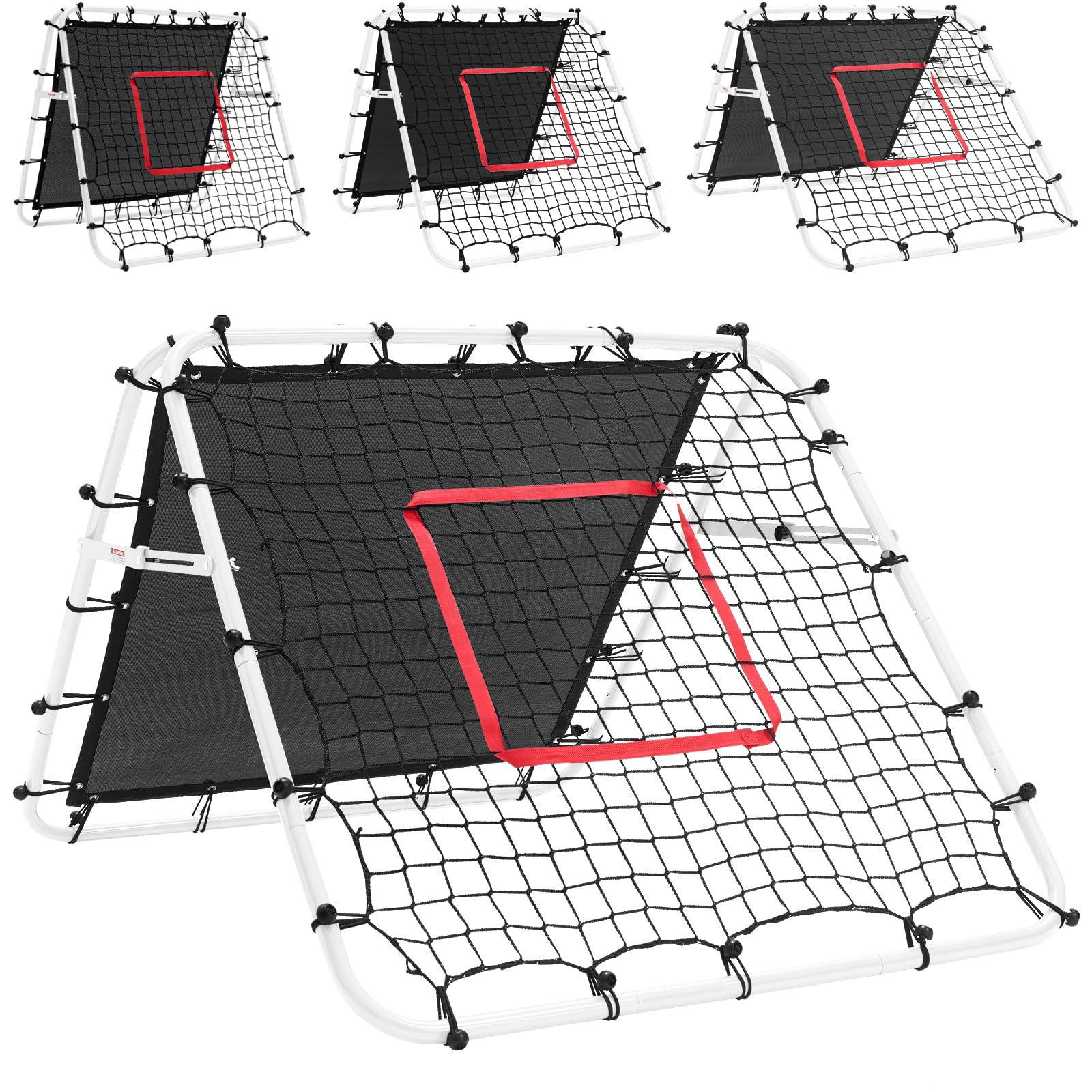 Hibtn Double Sided Football Rebounder Net 100x110x100cm Adjustable, Soccer Goal Kickback Target for Kids, Portable Training Equipment, White