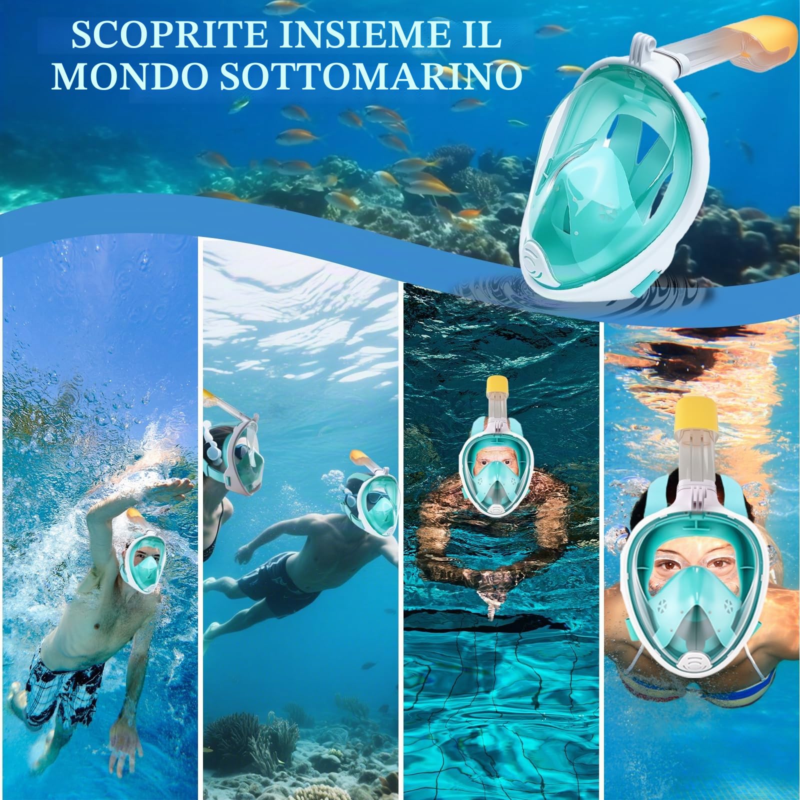Maschera Snorkeling, Yanghad Maschera Subacquea Adulti, Visione Panoramica ad Alta Risoluzione, Design del Canale Antiappannamento con Doppio Flusso d'Aria, Visiera Resistente Agli Urti(S/M, verde)