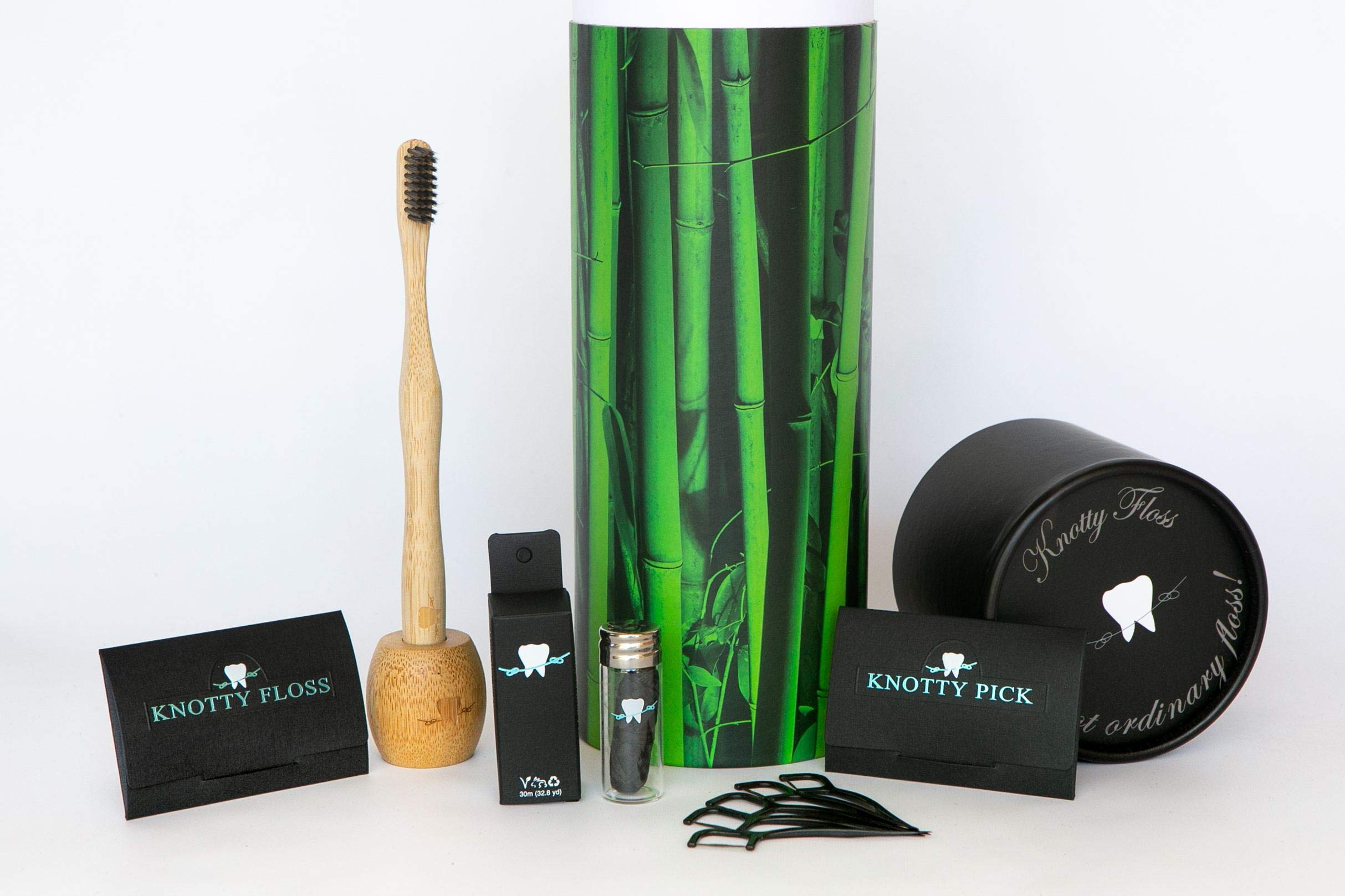 Knotty Floss and Knotty Brush 4-Piece Variety Pack - Natural Eco-friendly Plant-Based Vegan - Adult Floss and Toothbrush
