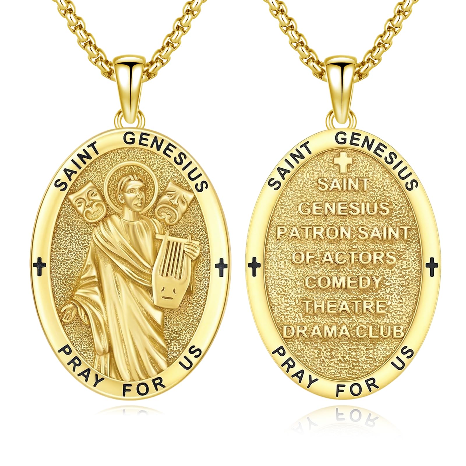 Silver/14K Gold Patron Saint Medal Amulet Necklace for Men Women