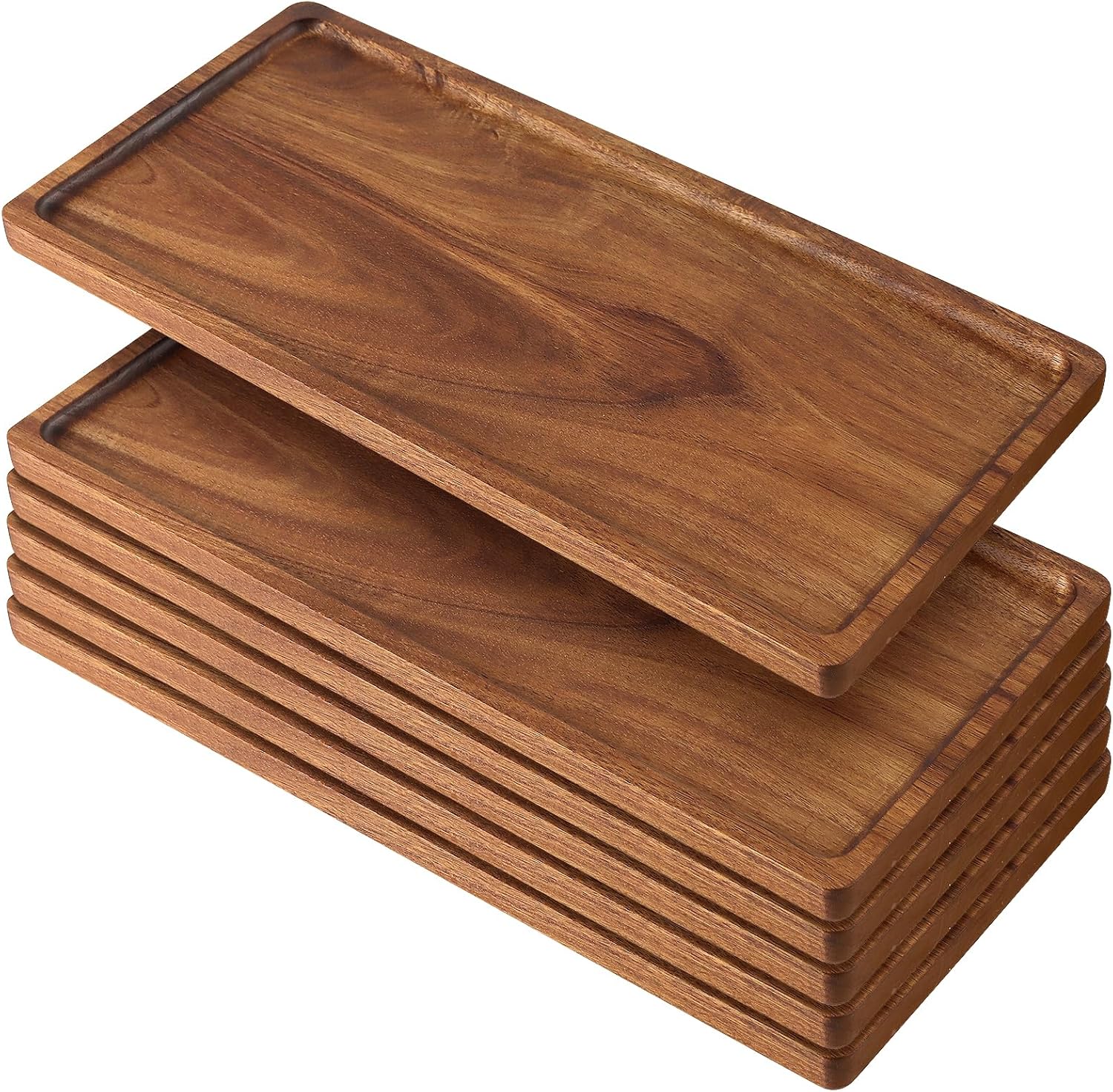 6 Pack Wood Serving Platters, 17 x 8 x 0.78 inch Rectangle Large Wooden Serving Tray for Fruit, Dessert, Food, Snack