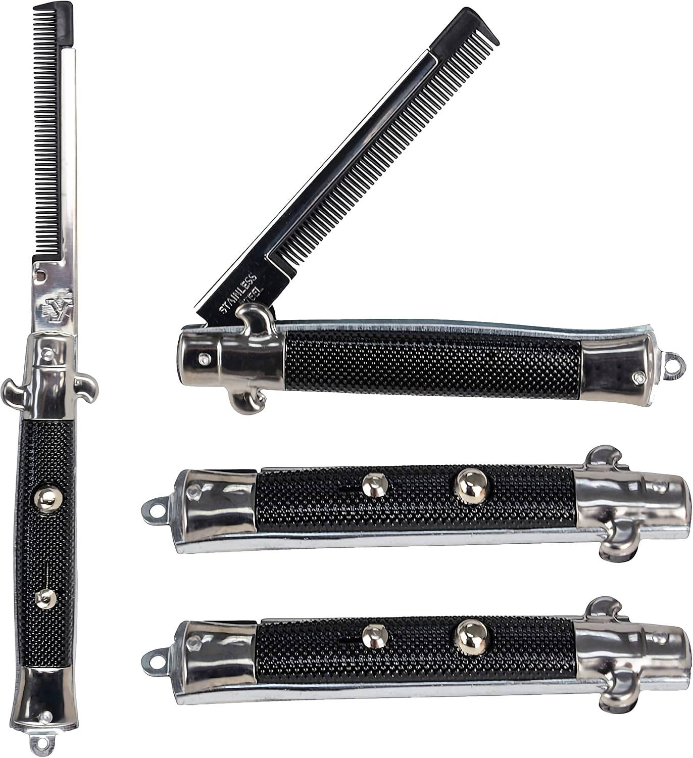 SwitchBlade Comb (Pack of 4) Stainless Steel Novelty Switch Folding