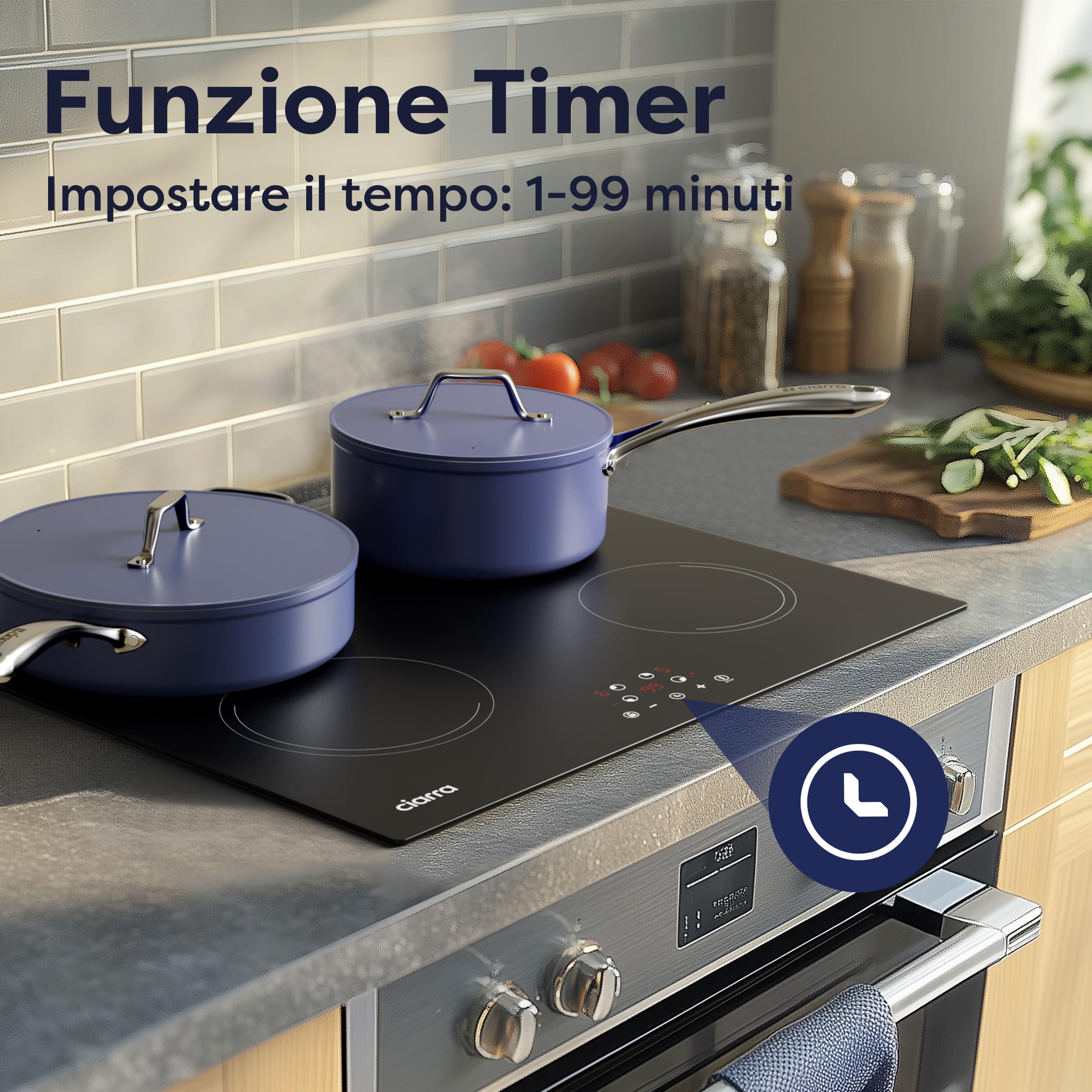 CIARRA Piano Induzione 4 Fuochi, Tavolo Da Piano Cottura Incasso, Controllo Tattile a 9 Livelli, Timer di Cottura - CABBIH4-E