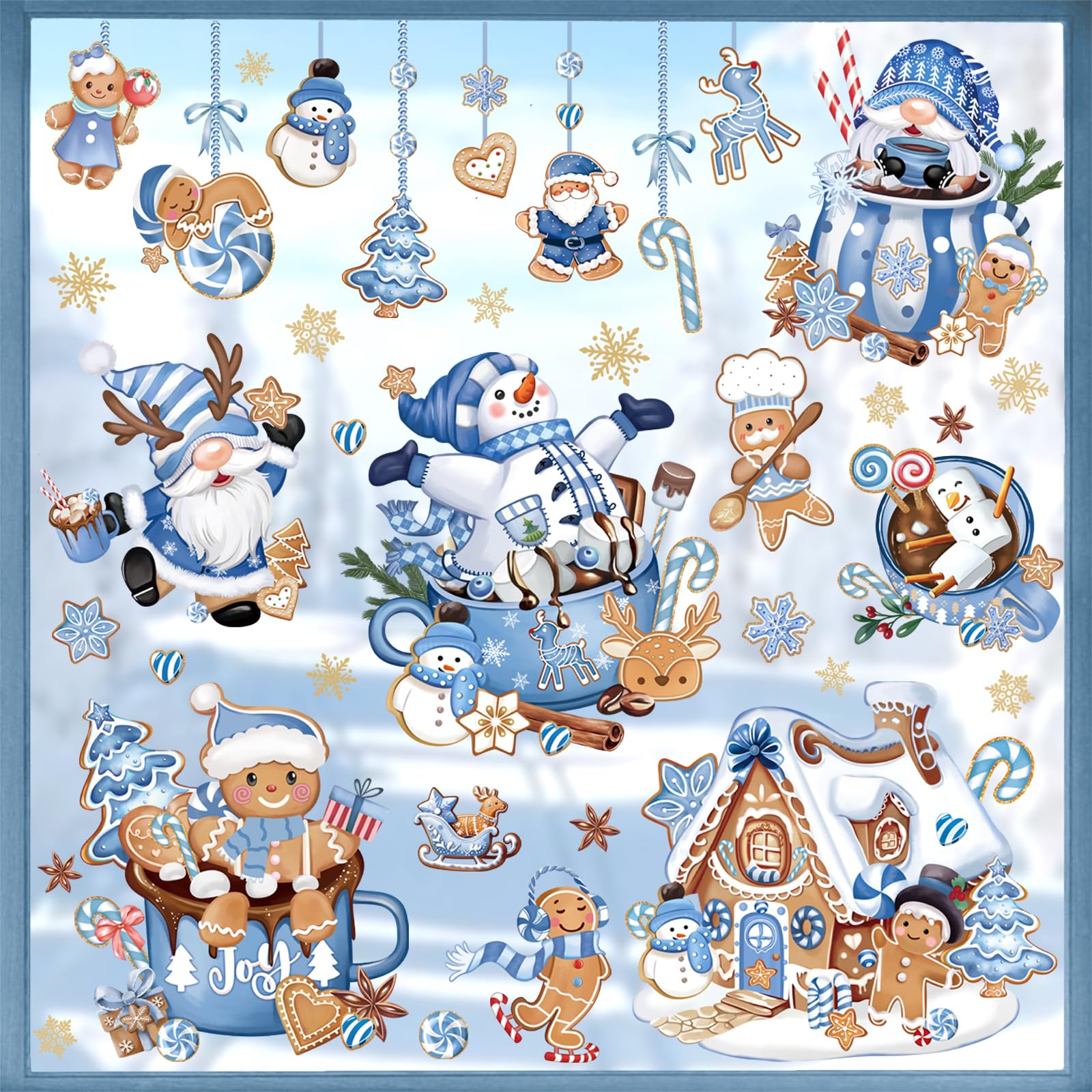 wondever Hot Cocoa Gingerbread Man Window Clings Winter Gnome Snowman Christmas Glass Sticker Decal Anti Collision Double-Side Static Window Decals for Home Xmas Holiday Party - Image 2