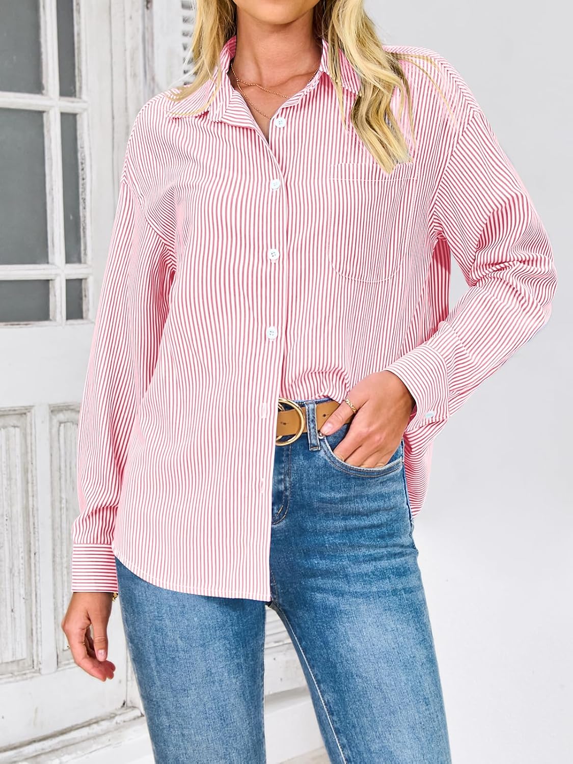 PRETTYGARDEN Womens Button Down Shirts Striped Long Sleeve Casual Collared Office Business Work Blouses Tops Spring Clothes - Image 3