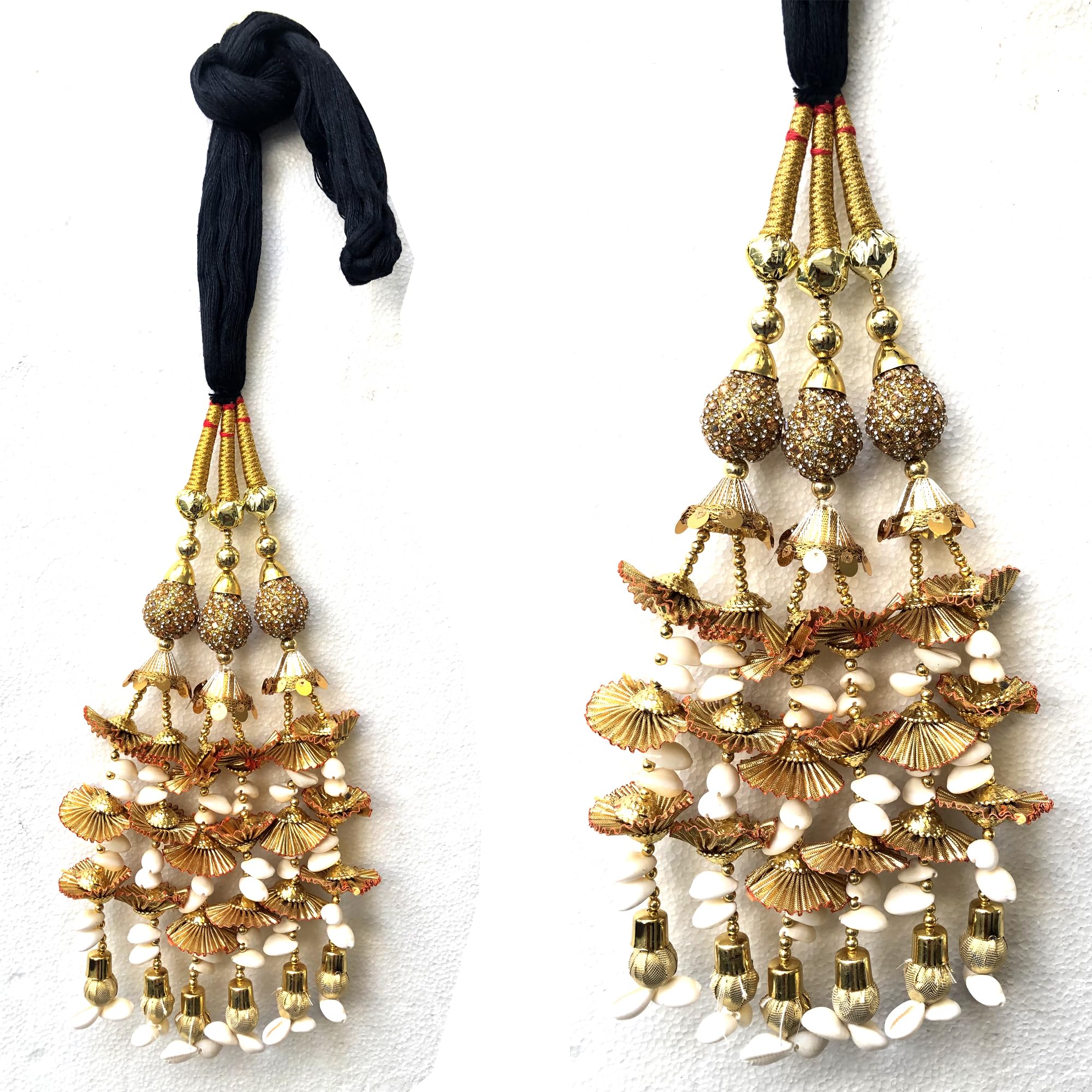 SANDYNAVZ Long Length Ball design Hair Paranda for Women, braide tassles, hair accessory for wedding, Parandi Punjabi Tassles Hair Paranda Braid Parandi Choti Big Parada (Golden)