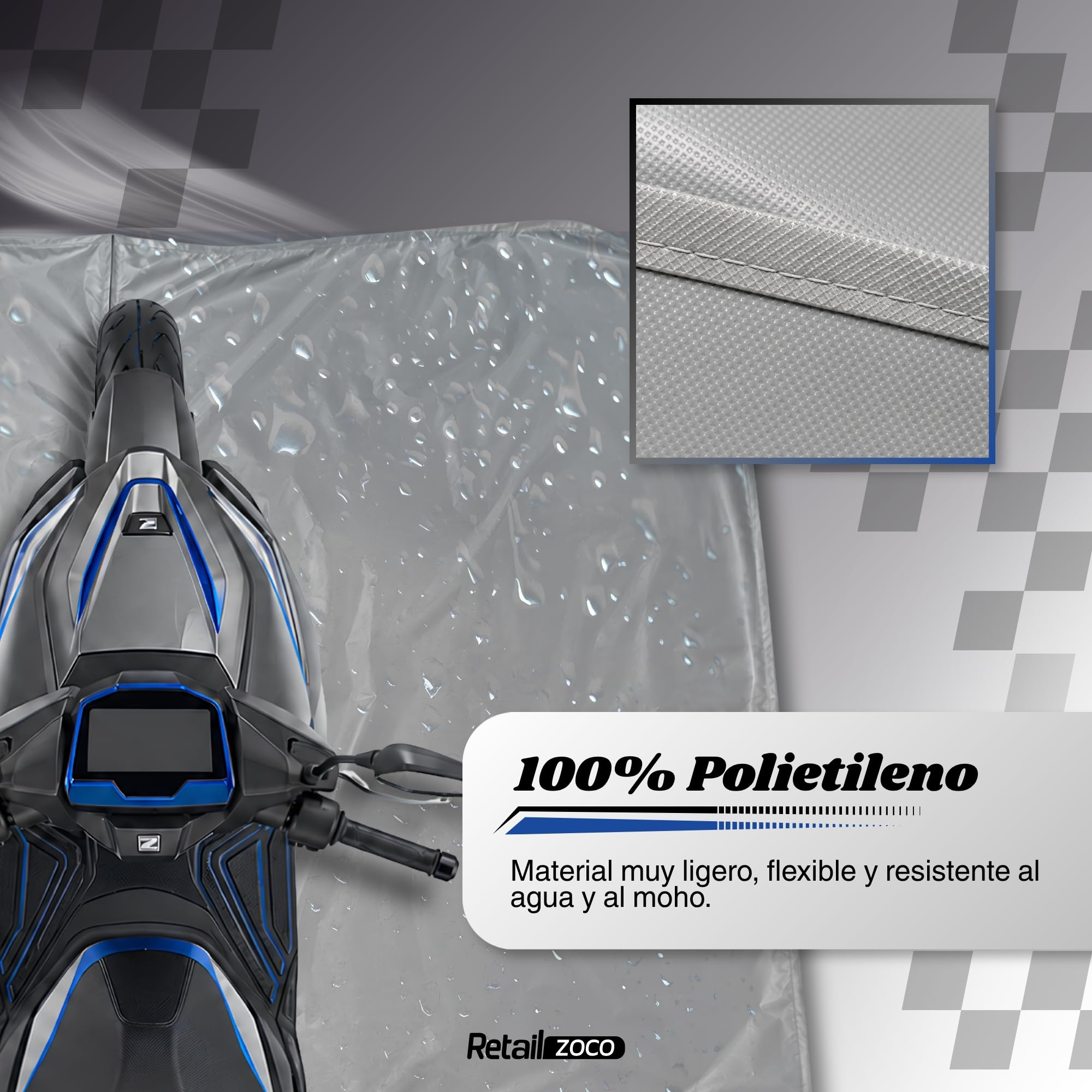 Funda para Moto y Bicicleta eléctrica Impermeable Anti-UV, 210x120 cm, Gris - imagen 4