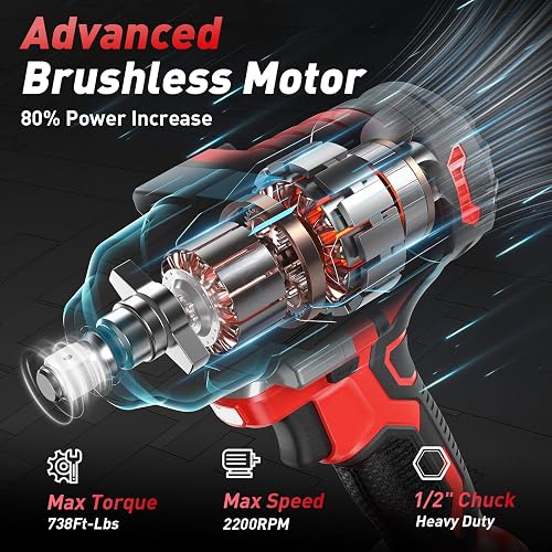 Avhrit 1300N.m Clé à Choc Sans Fil Brushless avec Deux 4.0Ah Batterie, Boulonneuse a Choc Electrique 21V pour la Voiture et la Maison, avec 5 Douilles à Chocs - 2