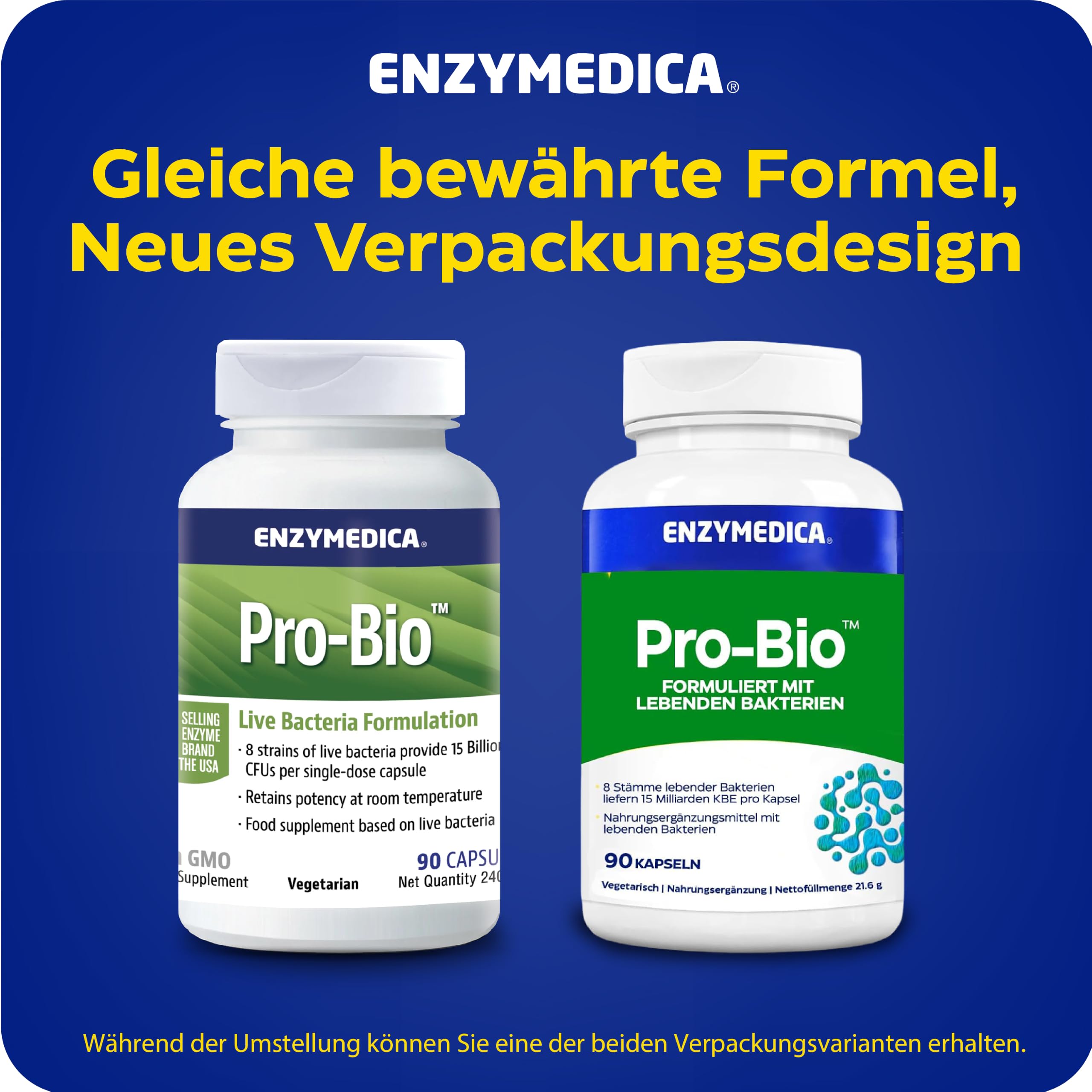Enzymedica - Pro-Bio, für einen gesunden Darm, fördert die Verdauung & reguliert Darmtätigkeit, reduziert Gase & Blähungen, mit über 10 Milliarden KBE, Glutenfrei, Milchfrei, 90 Kapseln