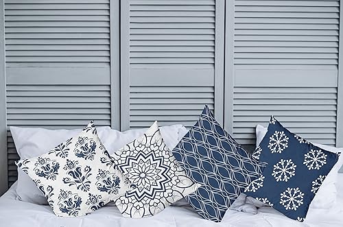 Miniatura 3 de Ambesonne Juego de 4 fundas de cojín retro con diseño de enrejado, diseño floral medieval, damasco, mandala, adorno de flores en monocromo,