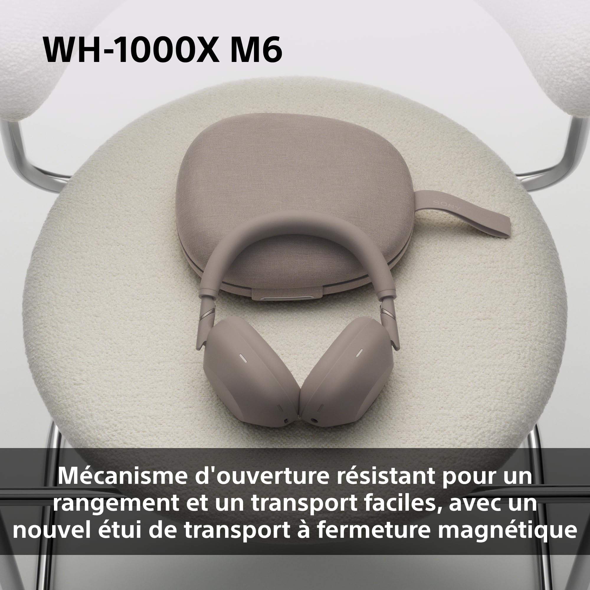 Sony WH-1000XM6 Casque sans-Fil Bluetooth à réduction de Bruit Noir, Son Hi-Res Unique, Confortable, Conception Pliable, Etui résistant, 30h Autonomie, iOS & Android - Grès