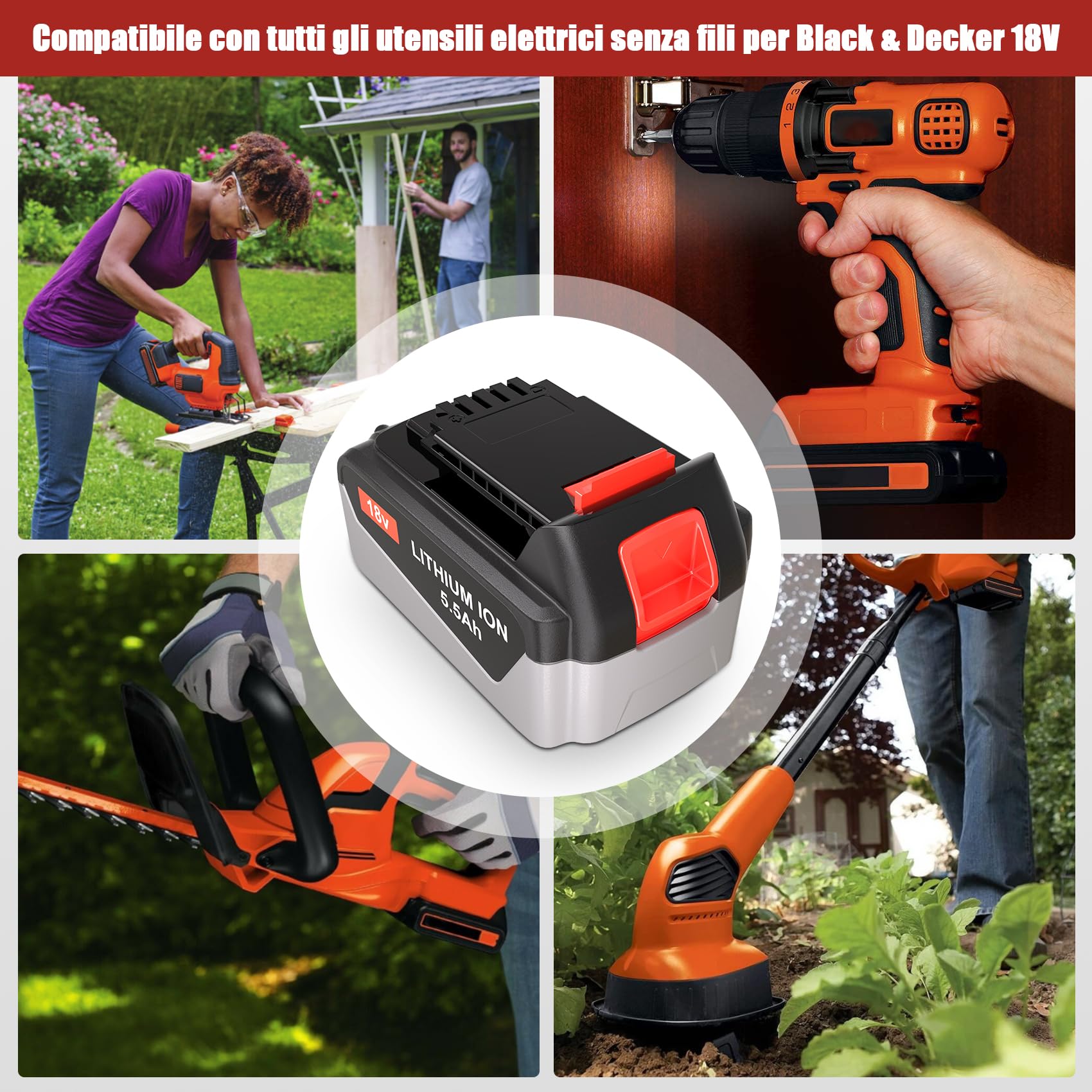 JYJZPB 5,5Ah 18V Batteria di Ricambio per Black & Decker 18V Litio Batteria BL2018 BL2018-XJ BL4018 BL1518 LB20 LBX20 194205-3 194309-1 194204-5 196399-0 196673-6 LXT-400