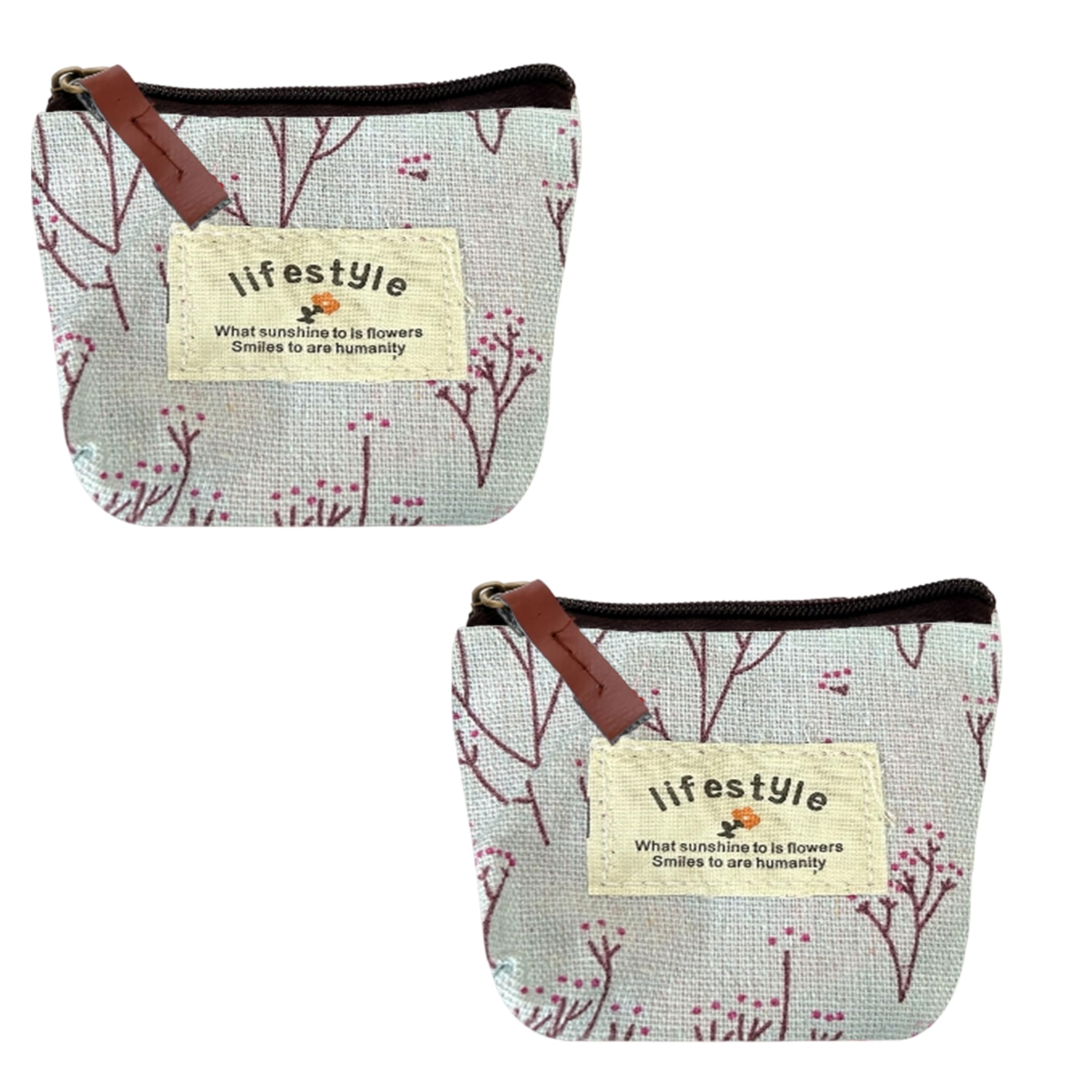 Kraptick Multipurpose Coin Pouch – Compact Zipper Purse for Coins, Cash & Small Essentials Durable & Stylish Fabric Mini Organizer for Daily Use (Floral Pattern) (Pack of 2)