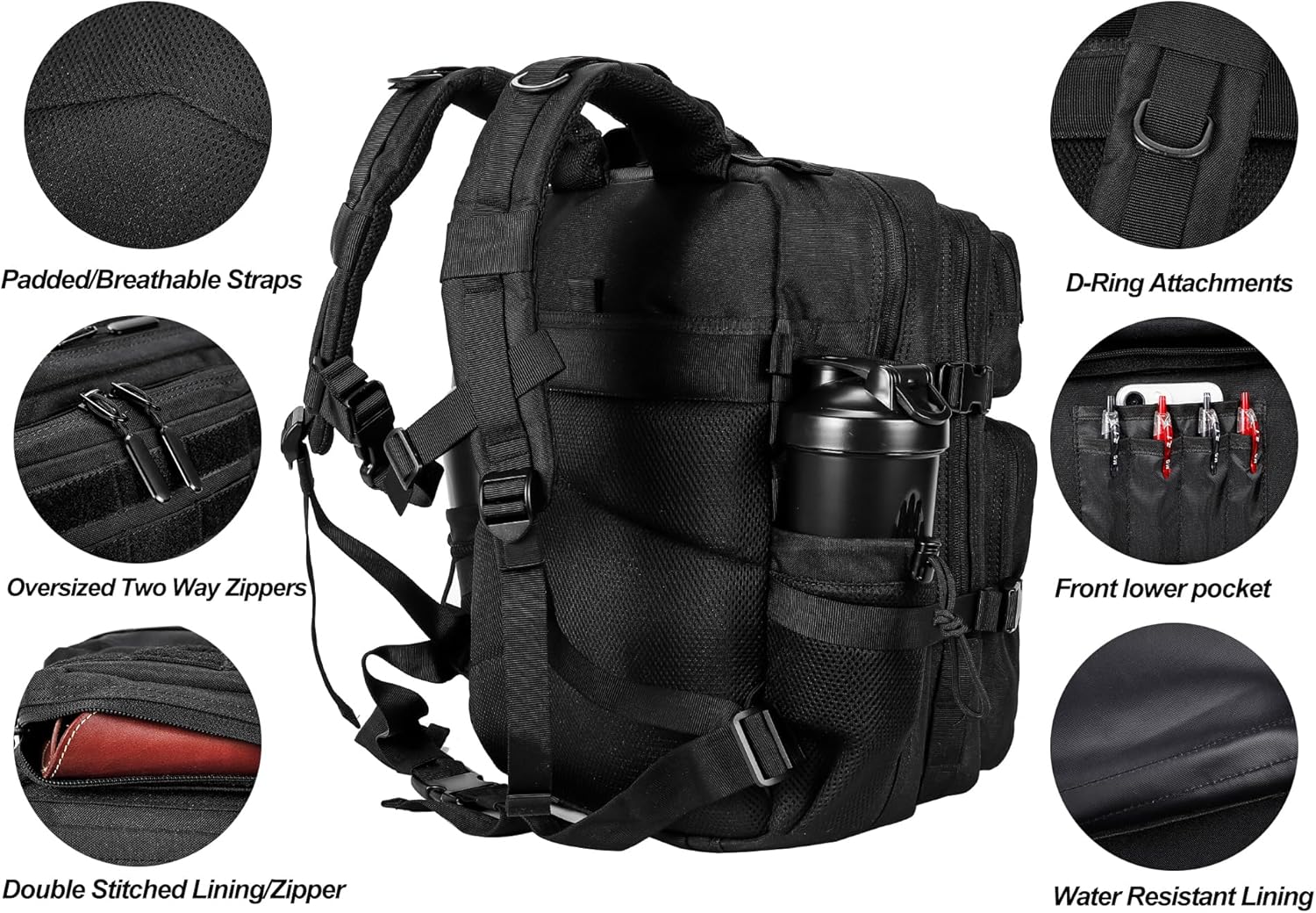 LHI Tactical Military Backpack for Men and Women 25L/35L Army Assault Pack Bag Small Rucksack with Bottle Holder - Image 5