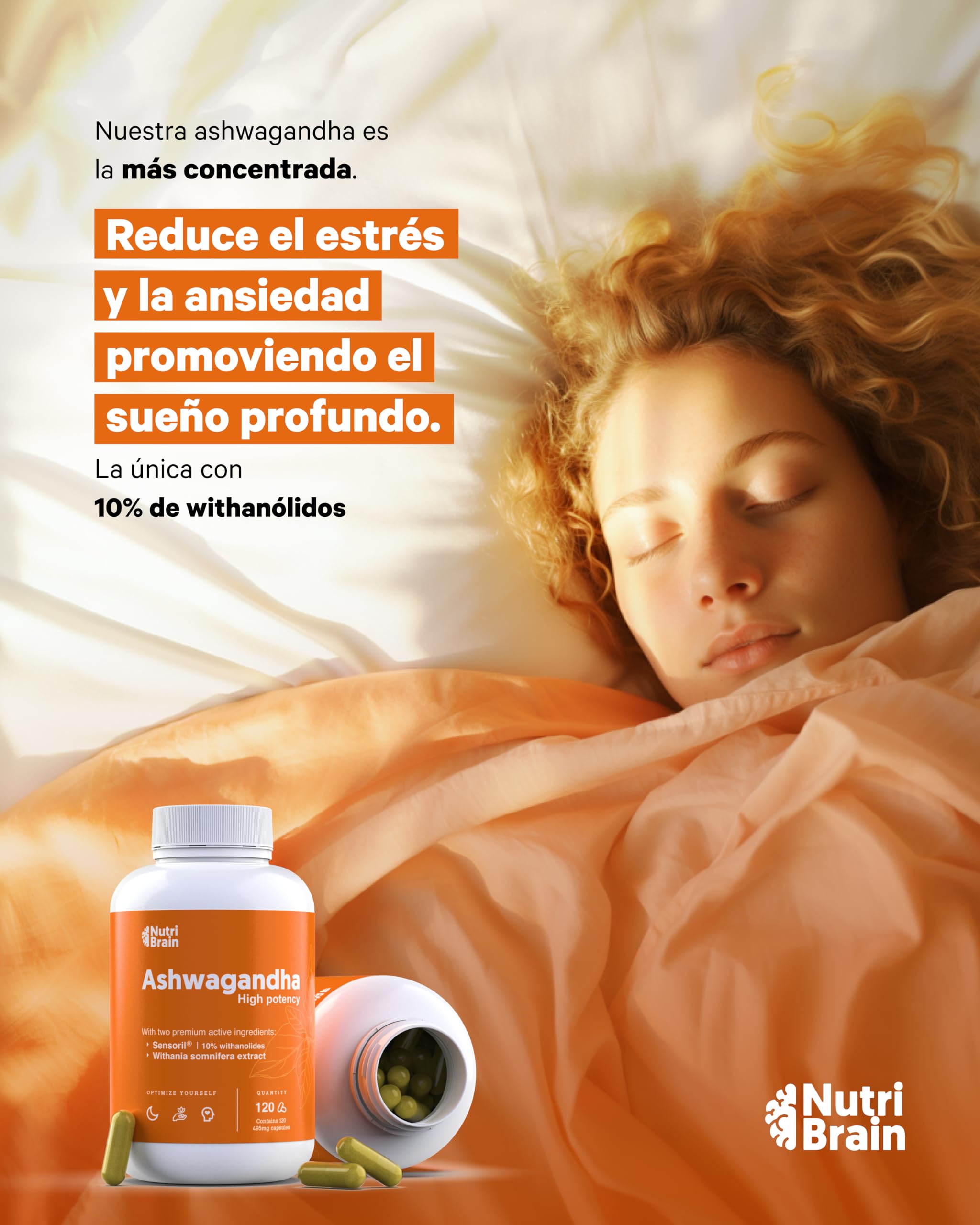 Ashwagandha Alta Potencia: Adaptógeno con Sensoril® (10% Withanólidos) | Sueño Profundo, Estrés, Bienestar, Energía, Concentración | 120 cápsulas | 4 Meses | 2x Más Concentrado que Ashwagandha KSM-66