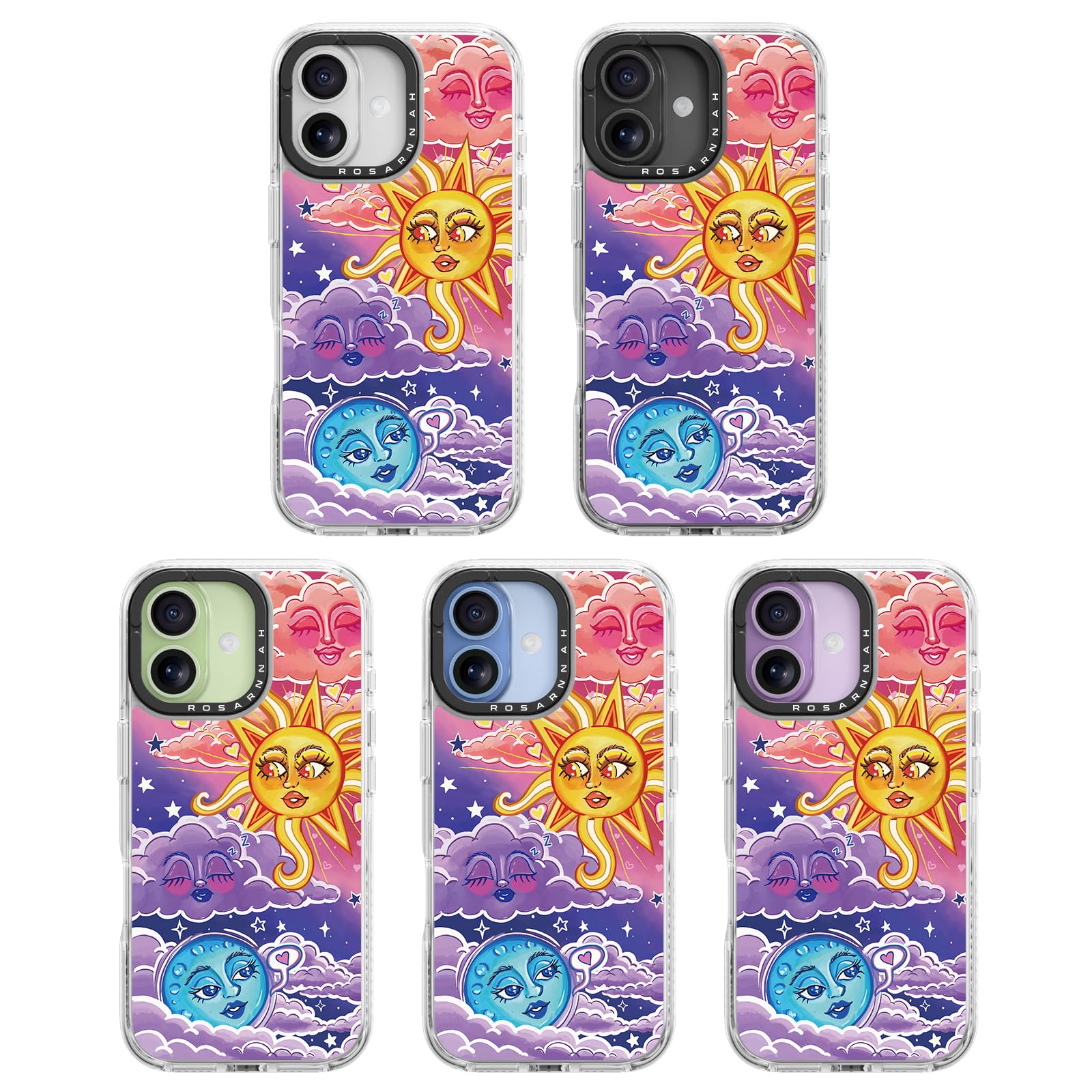 Rosarnnah Funda compatible con iPhone – Funda duradera a prueba de golpes de impacto de caída de 6.5 pies – Divertido diseño de día y noche para iPhone (6.1 pulgadas), transparente
