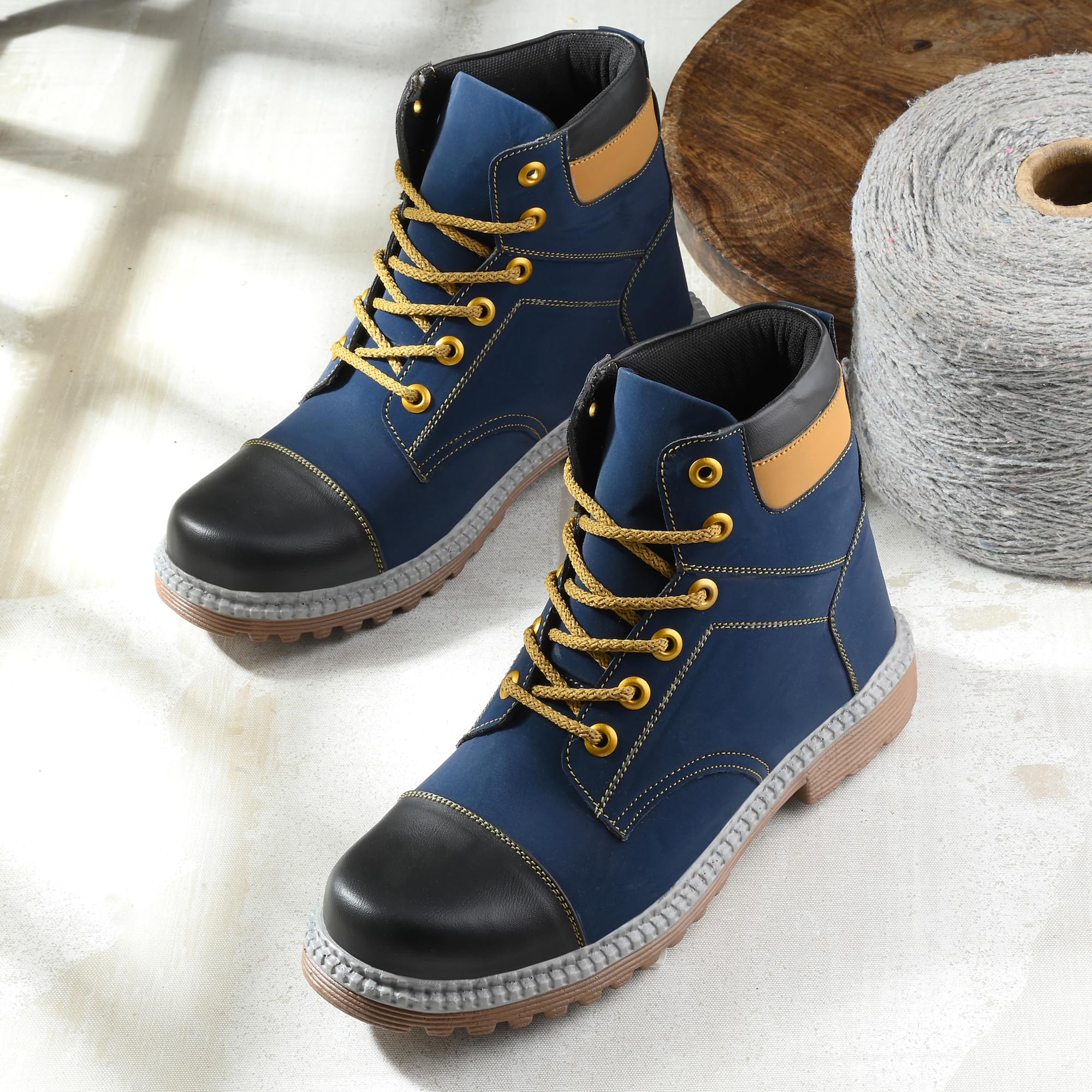 Leather Black Solid Tough Heavy Duty High Ankle Length Mens Casual Long Boots for Men (BAB985)-image-4