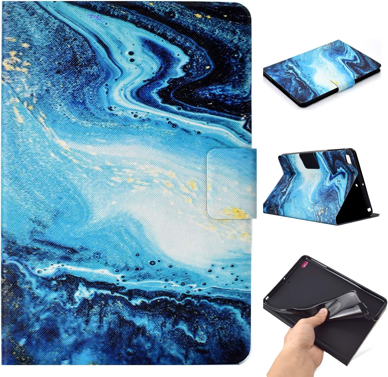 MOKASE iPad Mini Case, Mini 2/3/4/5 Case, Leather Smart Kickstand Case Cover Colorful Flip Wallet Protective Case for iPad Mini 1 2 3 4 5-Blue Marble