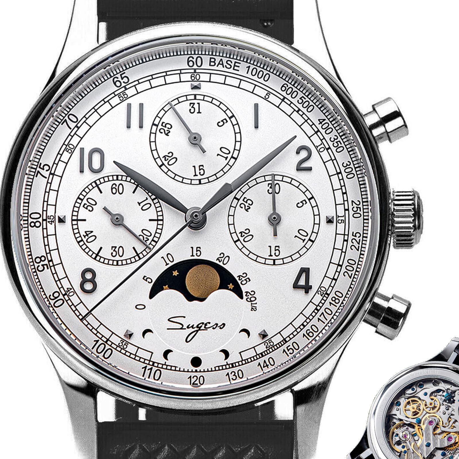S389-2.01.FK MoonPhase Master Gold Schwanenhals Version Möwe ST1908 Uhrwerk Saphirglas Herren Chronograph Mechanische Herrenuhr 1963 Silber, Silber, Armband