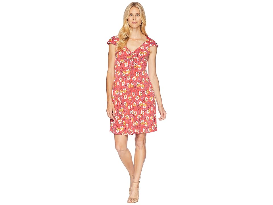 

London Times Printed Matte Jersey Shirred Top Dress (Red) Women's Dress