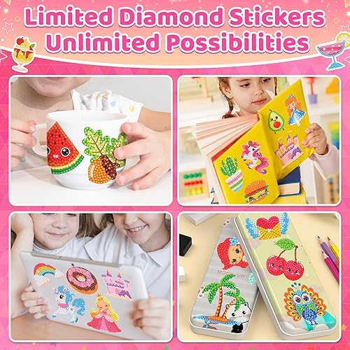 Miniatura 3 de sinceroduct 60 calcomanías de arte de diamantes 5D para niños, 6 diseños temáticos, kits de arte de diamantes y pintura de diamantes para niños,