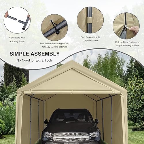 Miniatura 4 de Carpa de garaje para exteriores, resistente de 10 x 20 pies, cobertizo de almacenamiento portátil para garaje, refugio para automóvil con paredes y