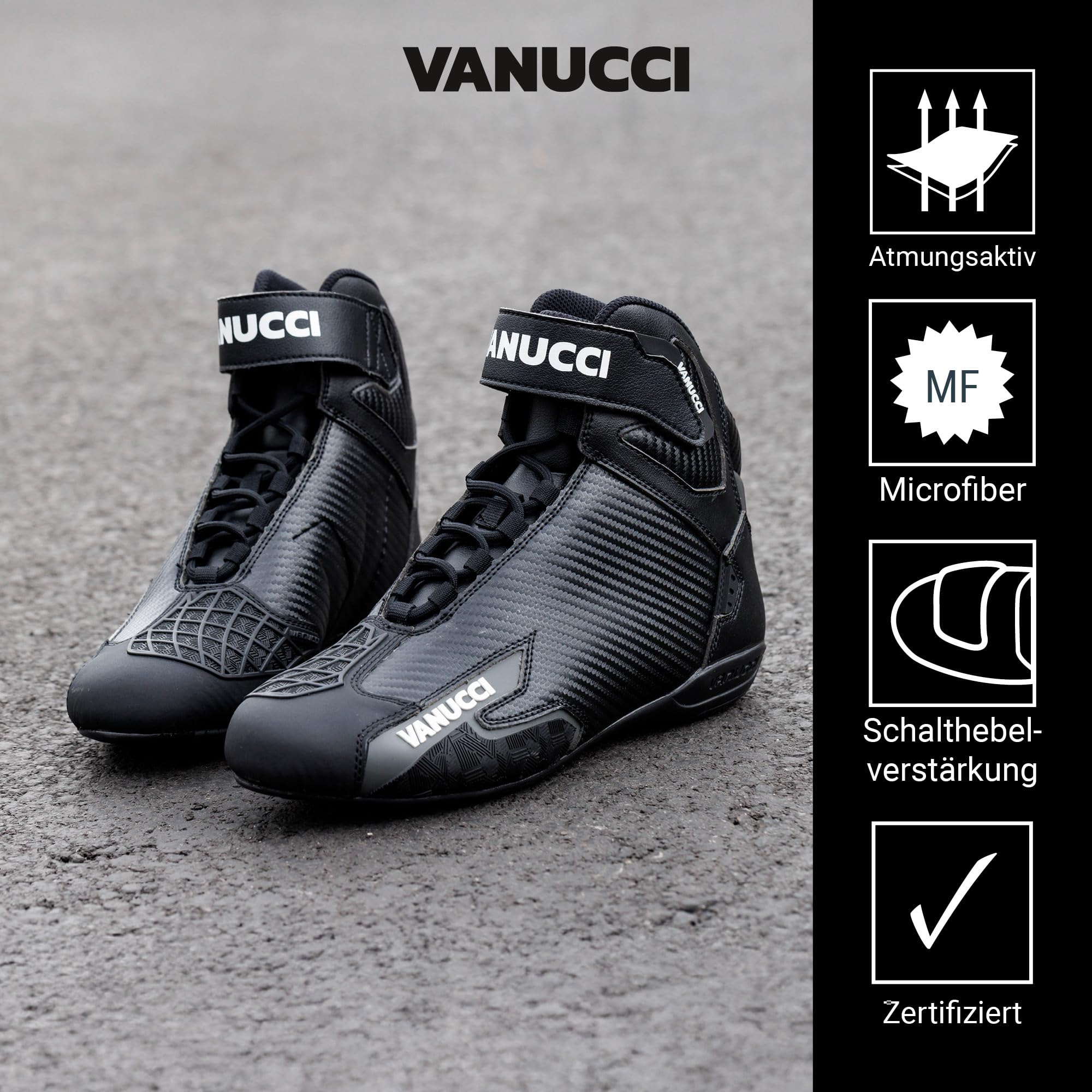 Vanucci VSB-3 Motorrad Schuhe Herren, Leichte Motorradschuhe mit CE-Zertifizierung, Atmungsaktive Motorradstiefel Herren, Gr. 40-46