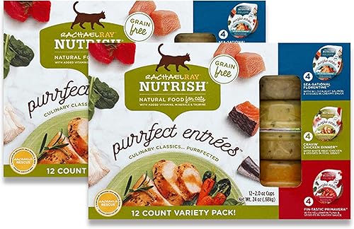Rachael Ray Nutrish Purrfect Entrees - Alimento húmedo para gatos paquete variado taza de 2 onzas paquete de 24