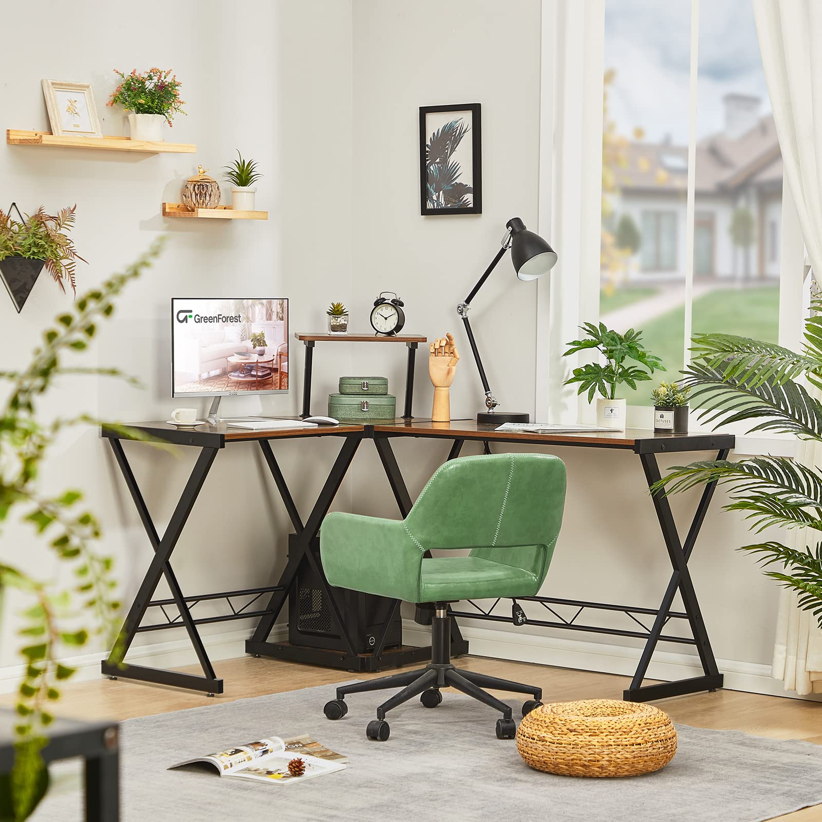 GreenForest L Shaped Desk 58 inch, Reversible Corner Computer Gaming