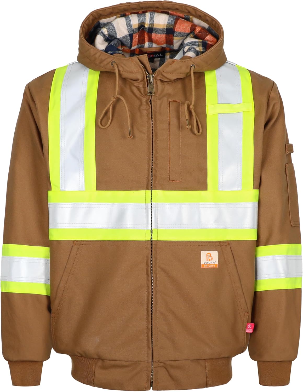BOCOMAL FR Jackets Insulated Hi Vis Flame Resistant Heavyweight Hooded Coat Outwear Water Repellent Stain Resistant CAT4