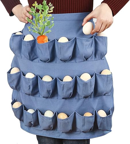 Delantal de recolección de huevos con 18 bolsillos para recoger pollo, pato, huevos de ganso, gran regalo para mamás, amigos, azul, 21 pulgadas