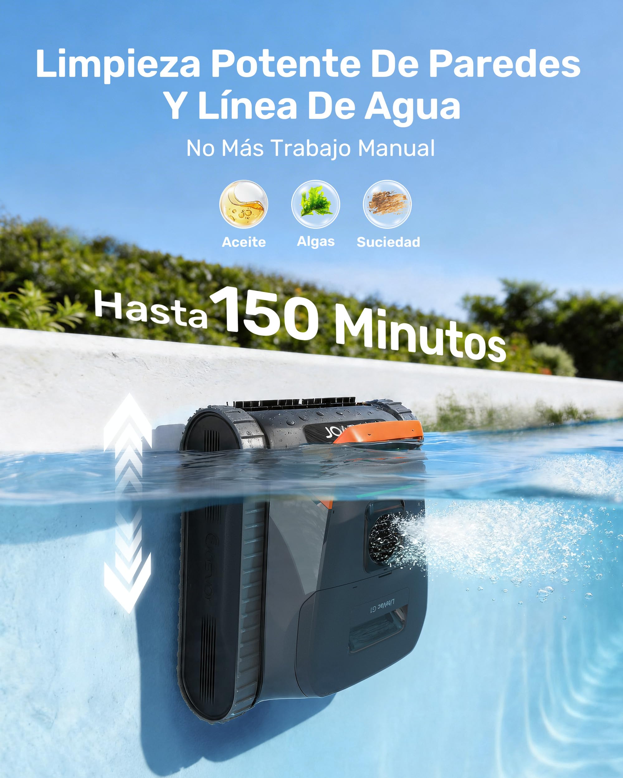 Gosvor (Nuovo 2026 Robot Piscina Limpiafondos y Paredes, Doble Filtración, Planificación Inteligente Rutas, 5 Modos, Control App, 200Min Autonomía, Línea Agua y Zona Poco Profunda,Gris Naranja
