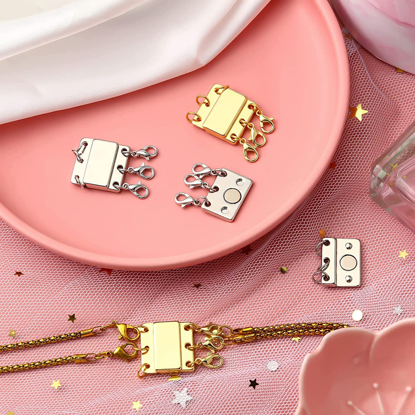 8 Pieces Layering Magnetic Necklace Clasp, Magnetic Clasp Converter for Necklace Clasps Closures Connector for Women