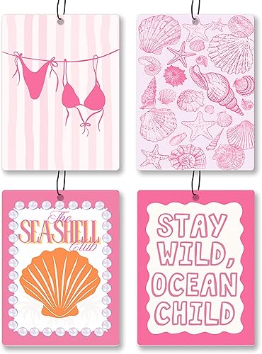 Miniatura 15 de Ambientador de Coche de Playa Costera de Verano 4 Piezas - Ambientador Colgante Retro de Sol, Mar, Concha, Bikini, Palmeras para Coche, Cajones,