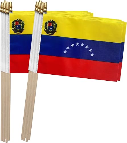 TSMD Banderas venezolanas pequeñas de mano, 5 x 8 pulgadas, paquete de 12 unidades
