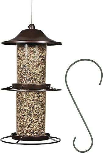 Perky-Pet 325SCOMBO-1SR - Comedero panorámico grande de 2 niveles para pájaros silvestres con gancho para colgar, capacidad de semillas de 4.5 libras