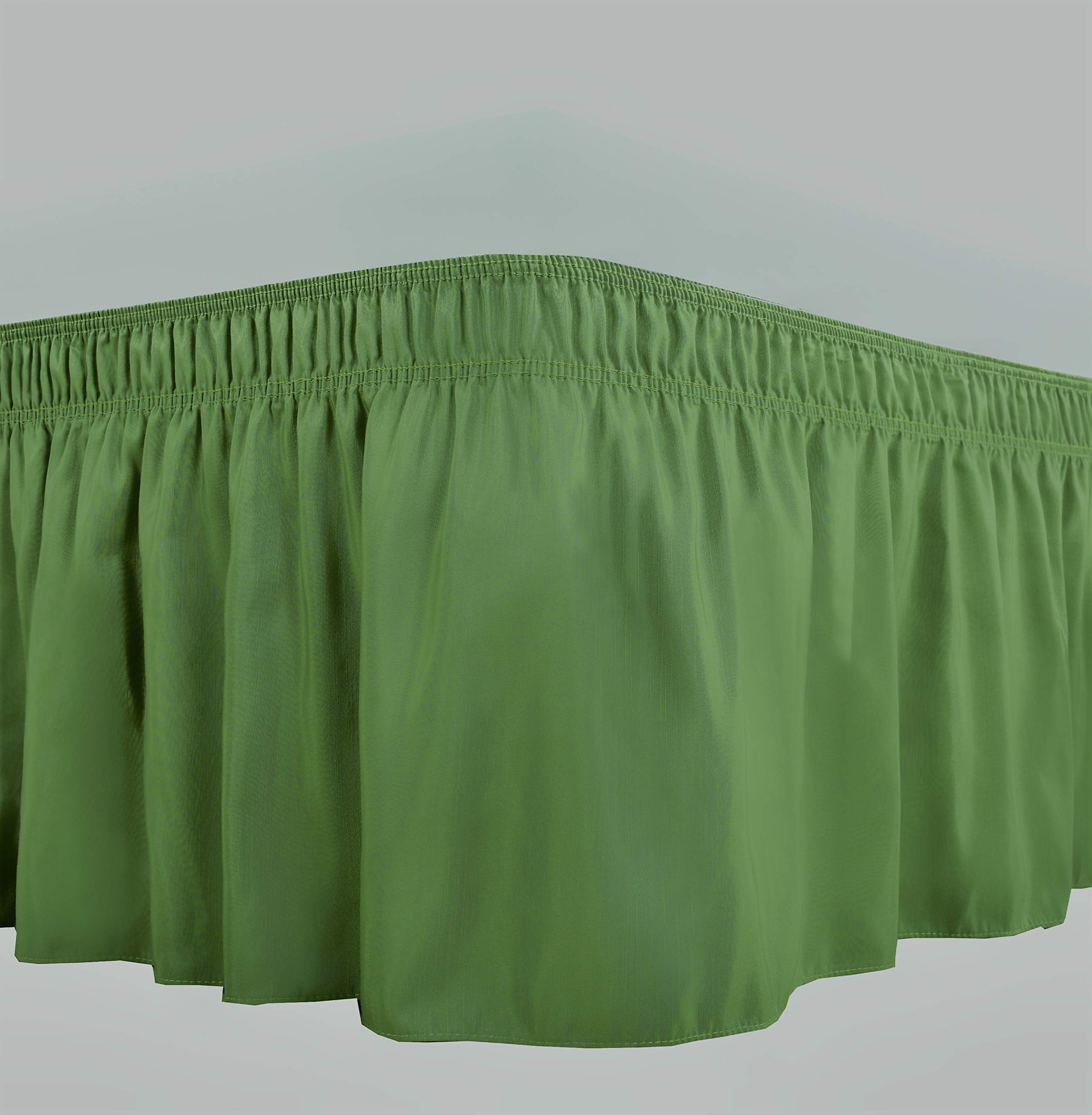 Bed Skirt - Wrap Around Bed Skirts Elastic Dust Ruffles, Easy Fit Wrinkle and Fade Resistant Silky Luxrious Fabric Solid Color, Sage Queen Size Beds 12 Inch Tailored Drop